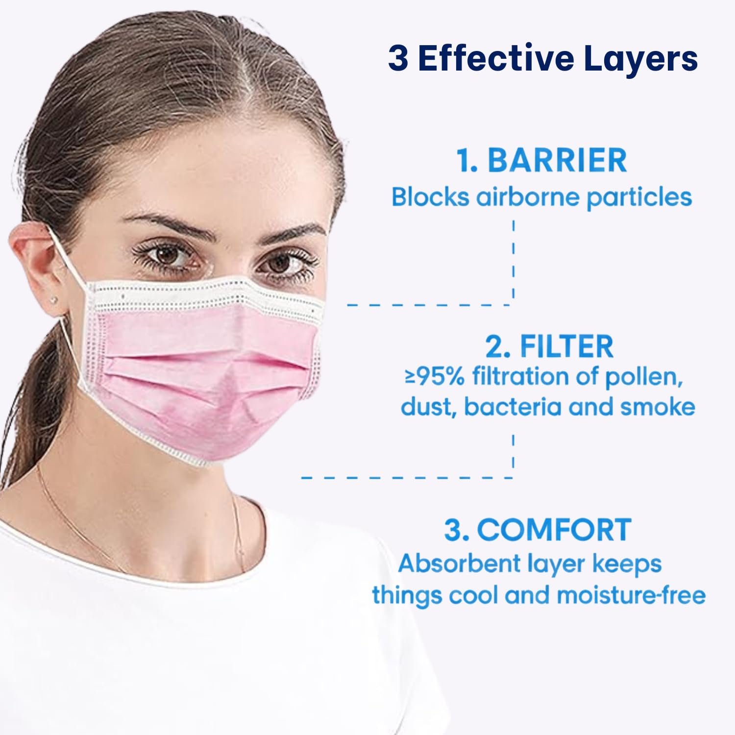 MAGICARE Pink Face Mask Disposable for Adults, Pink Mask for Women & Men - Image 3