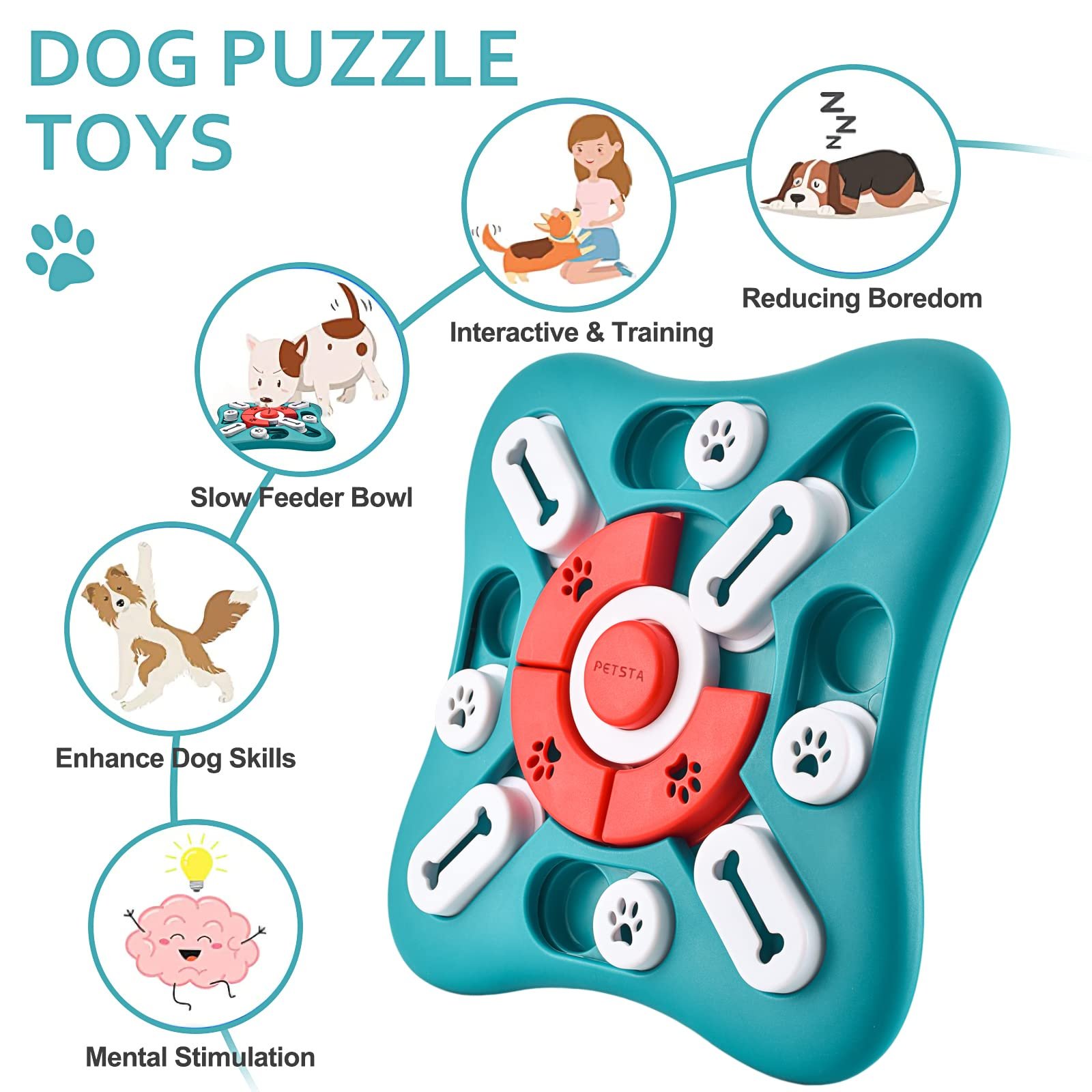PETSTA Dog Puzzle Toys, Treat Dispensing Dog Enrichment Toys for IQ Training and Brain Stimulation, Interactive Mentally Stimulating Toys as Gifts for Puppies, Cats, Dogs - Image 5