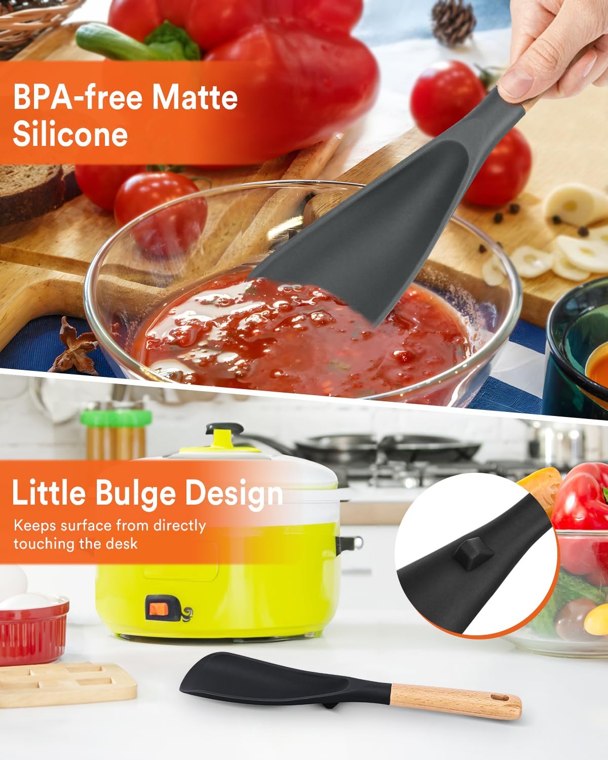 Badiano Silicone Cooking Spoon for Nonstick Cookwares, Multi-function,11.4" - Image 5