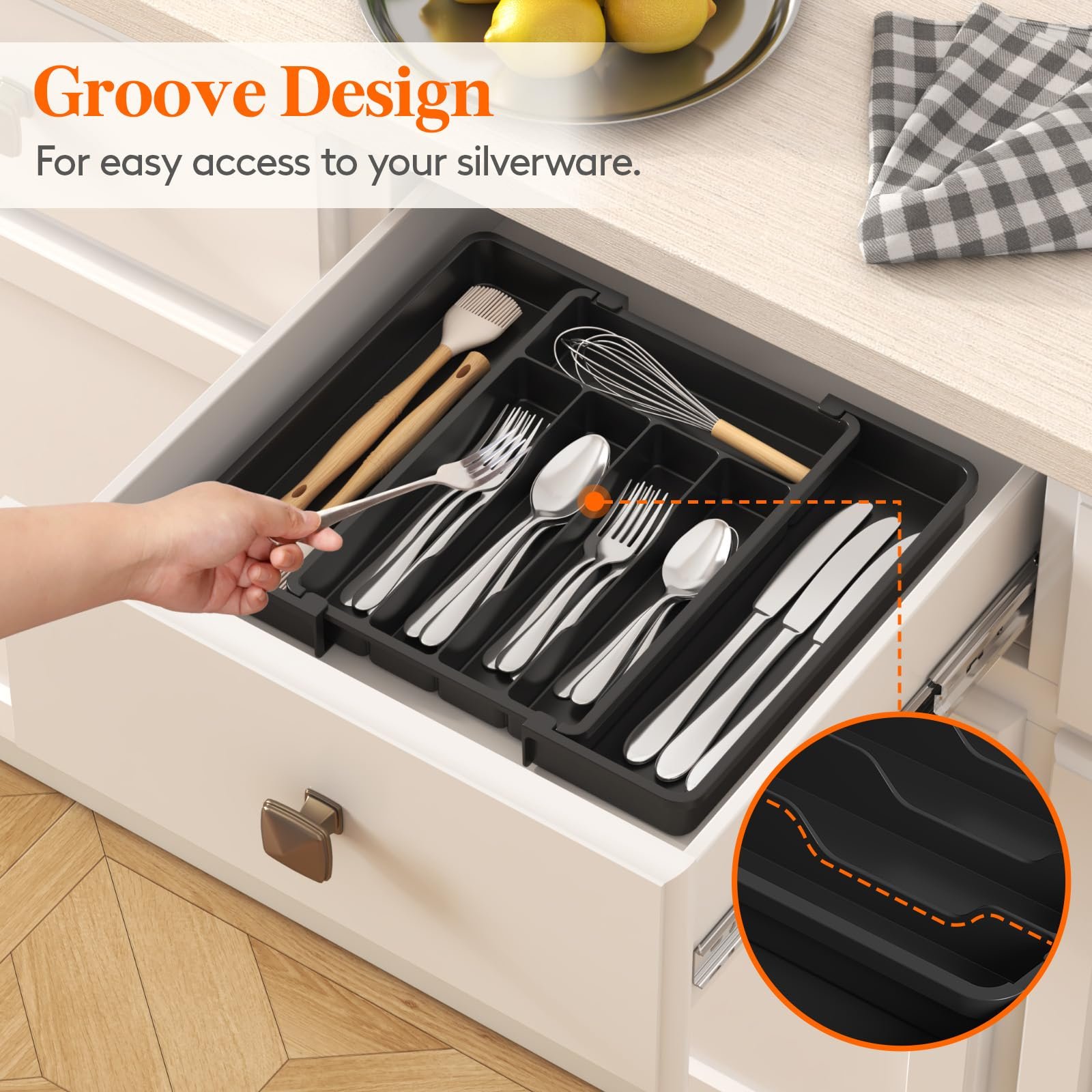 Lifewit Expandable Silverware Drawer Organizer, Kitchen Utensil Tray - Image 7
