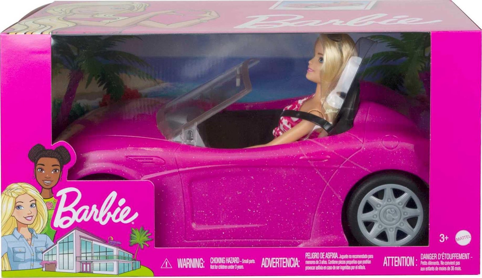 Barbie Playset with Sparkly Pink 2-Seater Toy Convertible Car Featuring Glam Details & Fashion Doll in Sundress & Sunglasses (Amazon Exclusive) - Image 6
