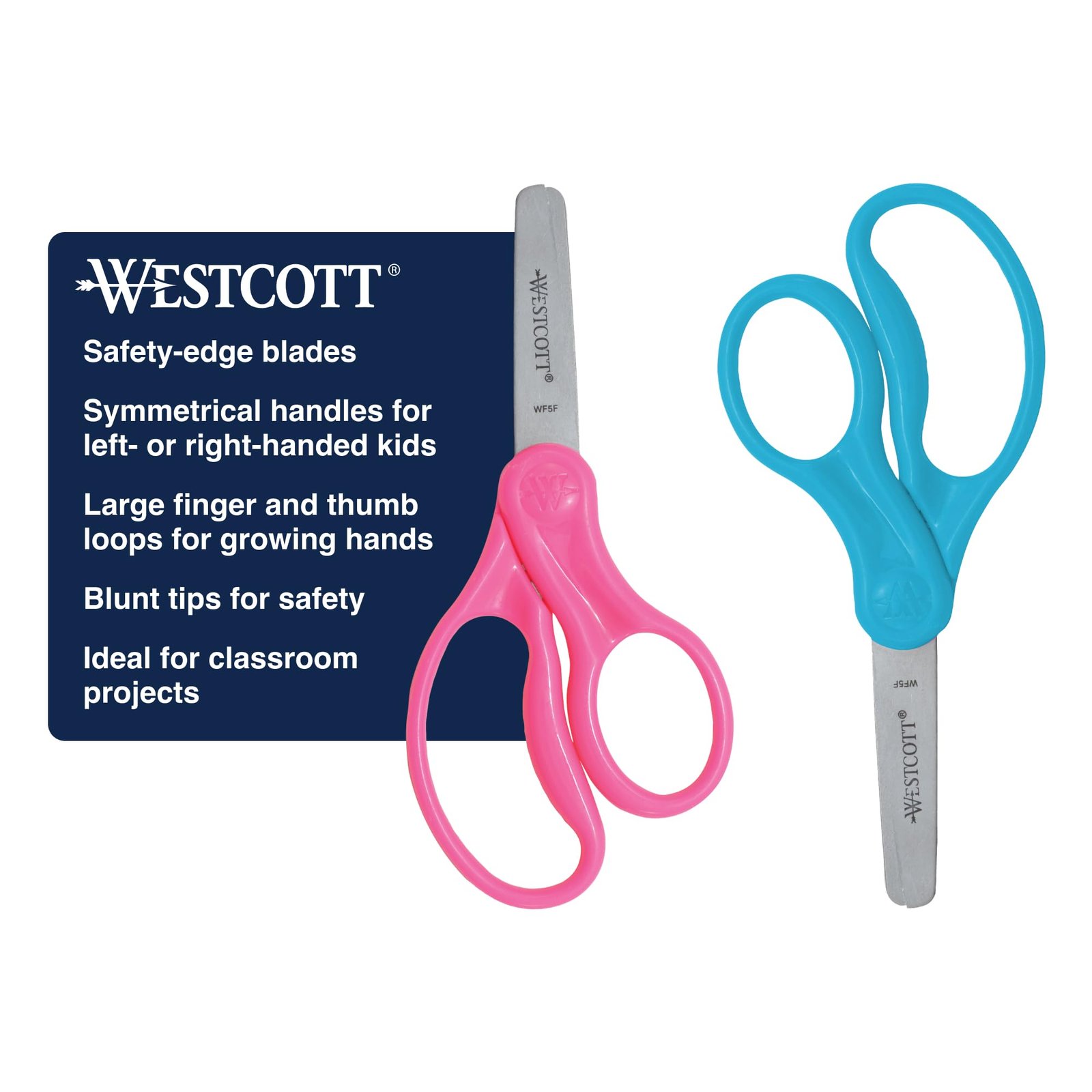 Westcott 5" Hard Handle Kids Scissors, Blunt, Assorted Colors, 2-Pack