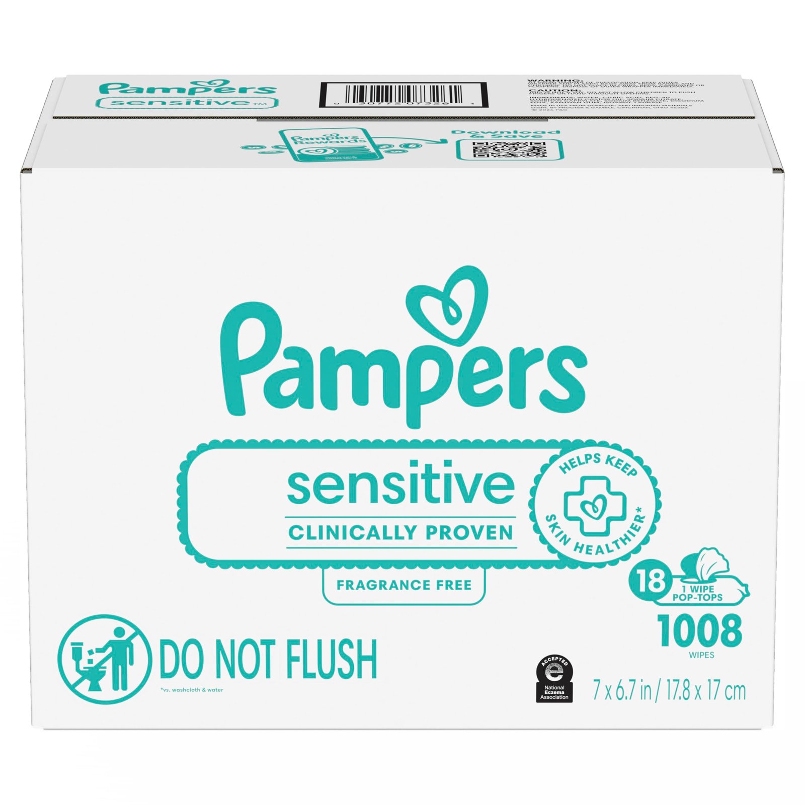Pampers Sensitive Baby Wipes, Unscented, Fragrance Free, Clinically Proven, Water Based, Hypoallergenic, Multi-Use, Hand Wipes, 1008 Wipes Total (18X Flip-Top Packs) - Image 14