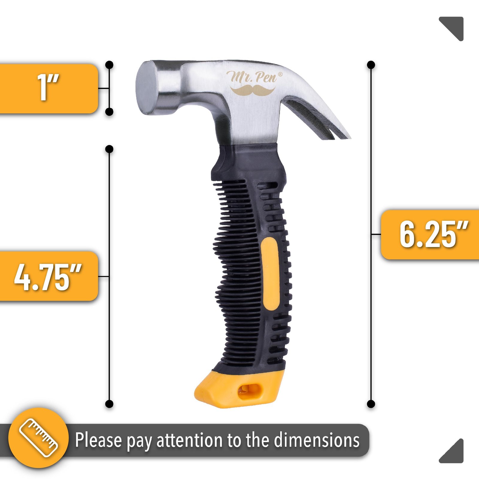 Mr. Pen- Claw Hammer, 8oz, Yellow, Magnetic, Small Claw Nail Hammer - Image 2