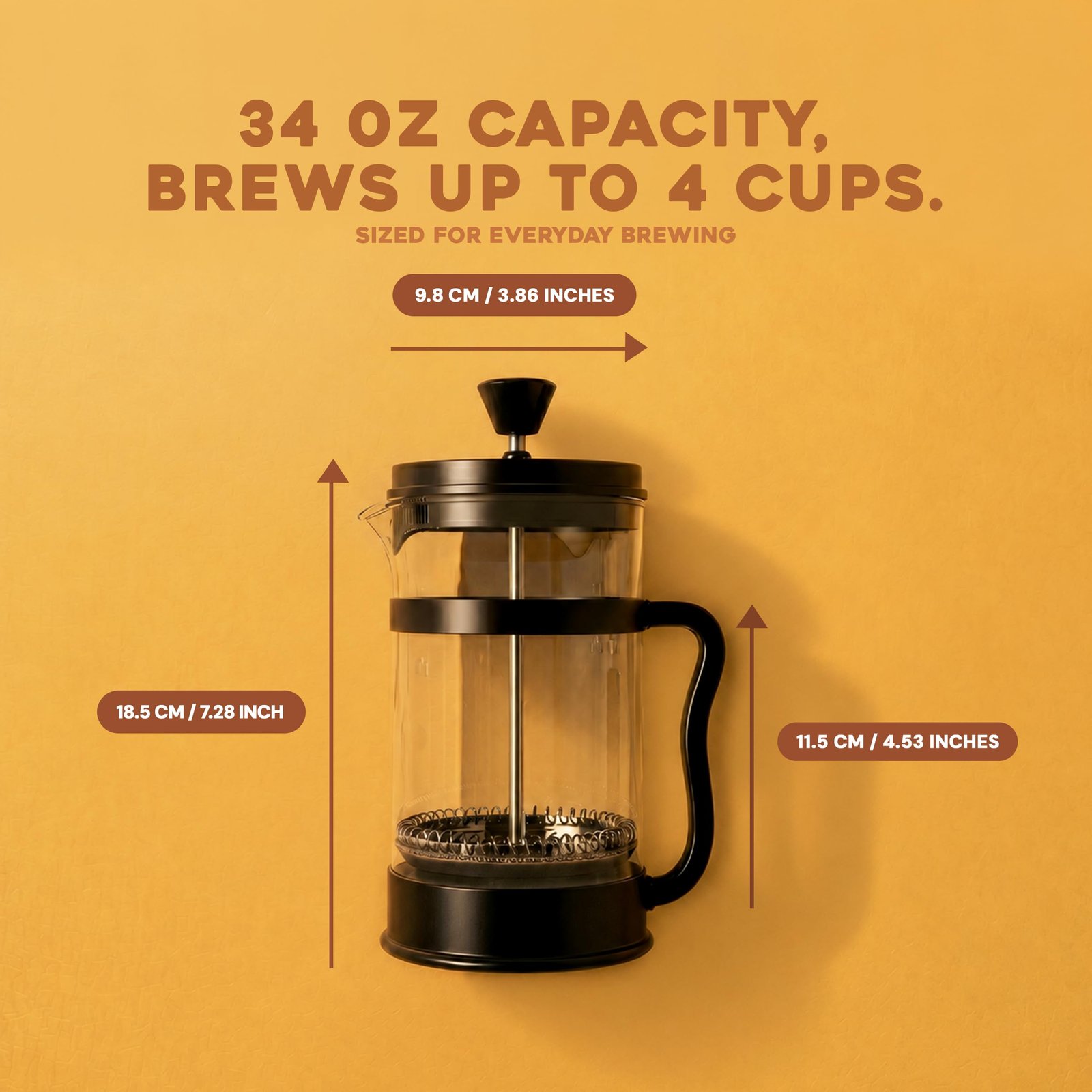 Utopia Kitchen Borosilicate Glass French Press Coffee Maker 34 Oz, Black - Image 2