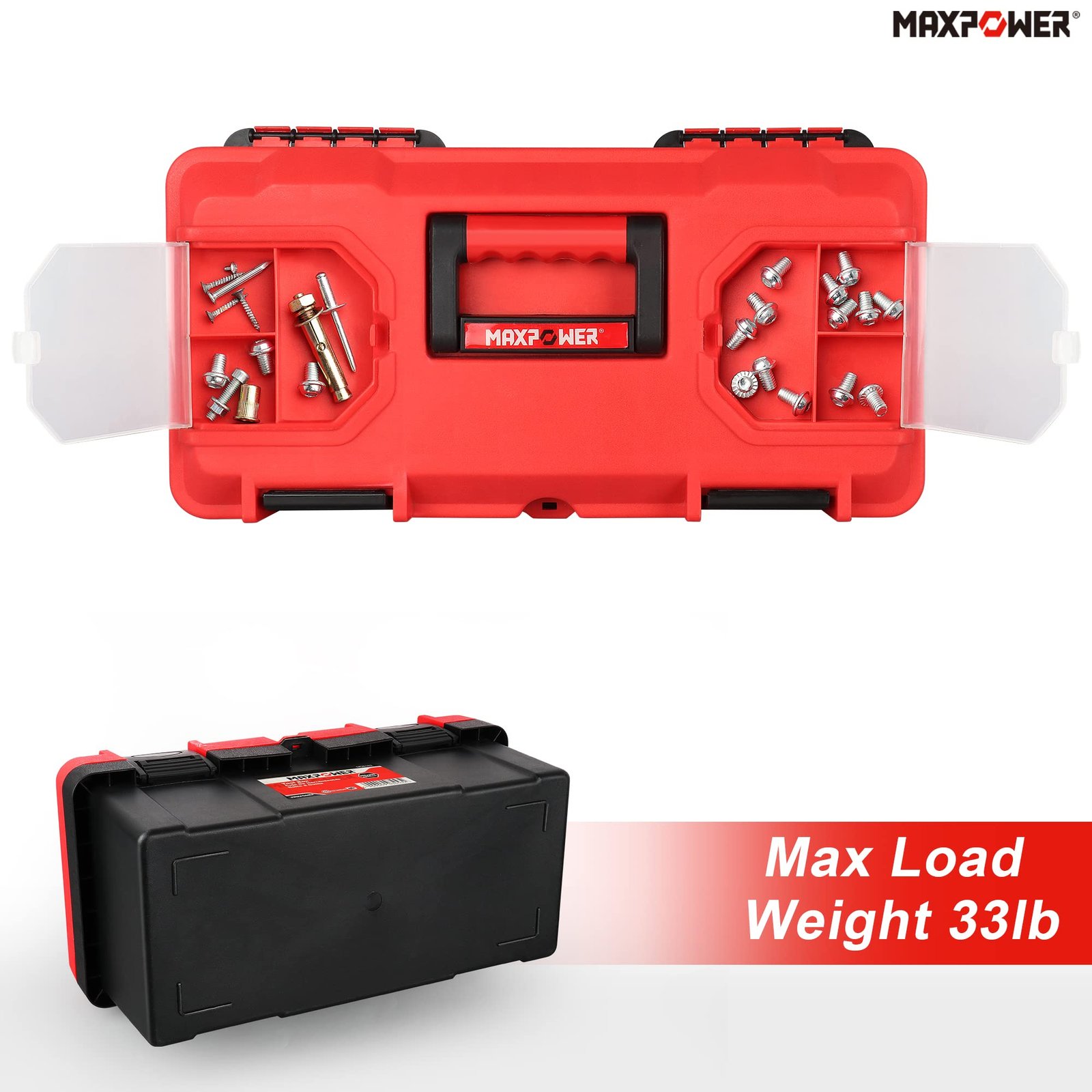 MAXPOWER Tool Box 16 inch, Plastic Small Tool Box with Latch Removable Tray - Image 4