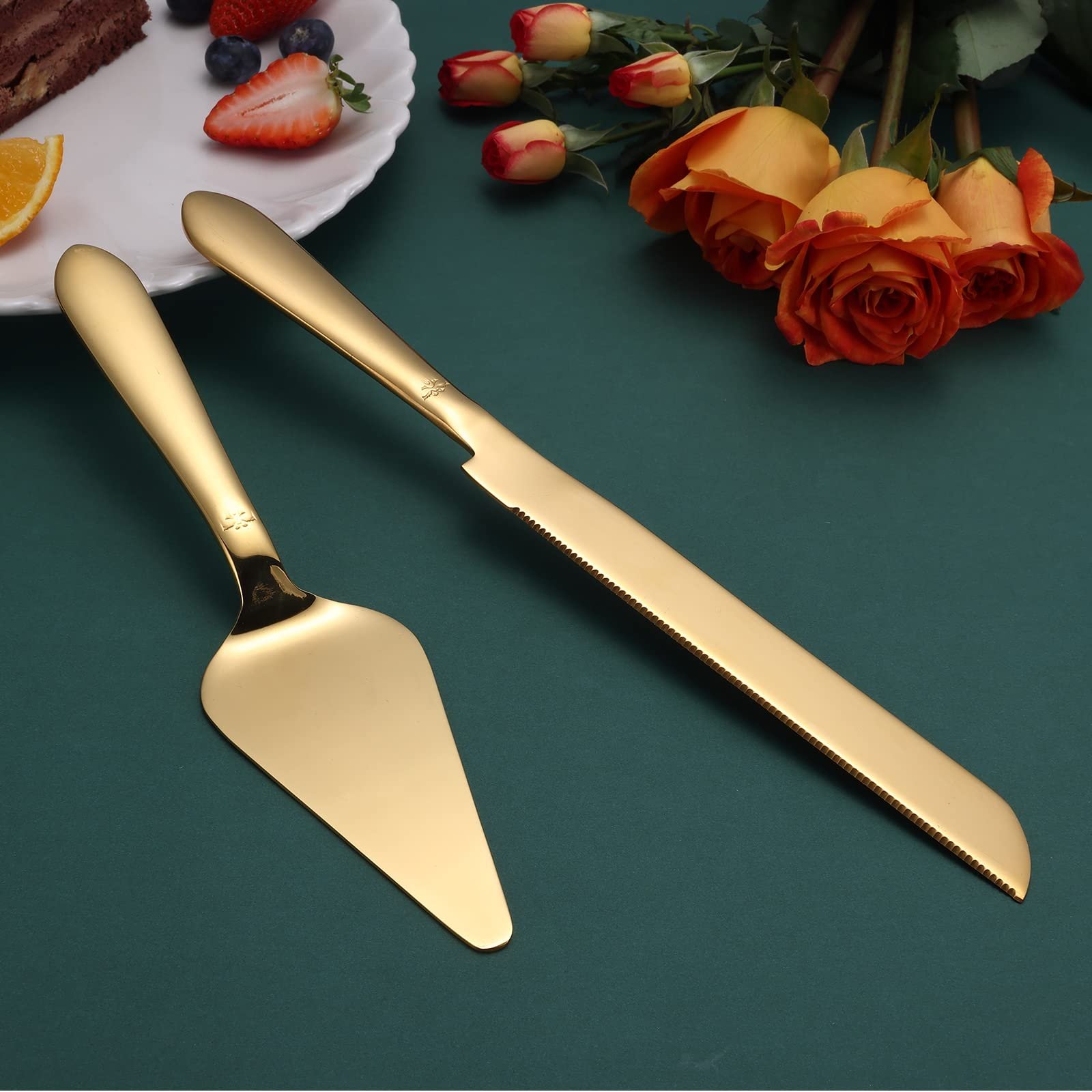Eisinly Wedding Cake Cutting Set, Cake Knife and Server Set, 2Pcs Gold - Image 2