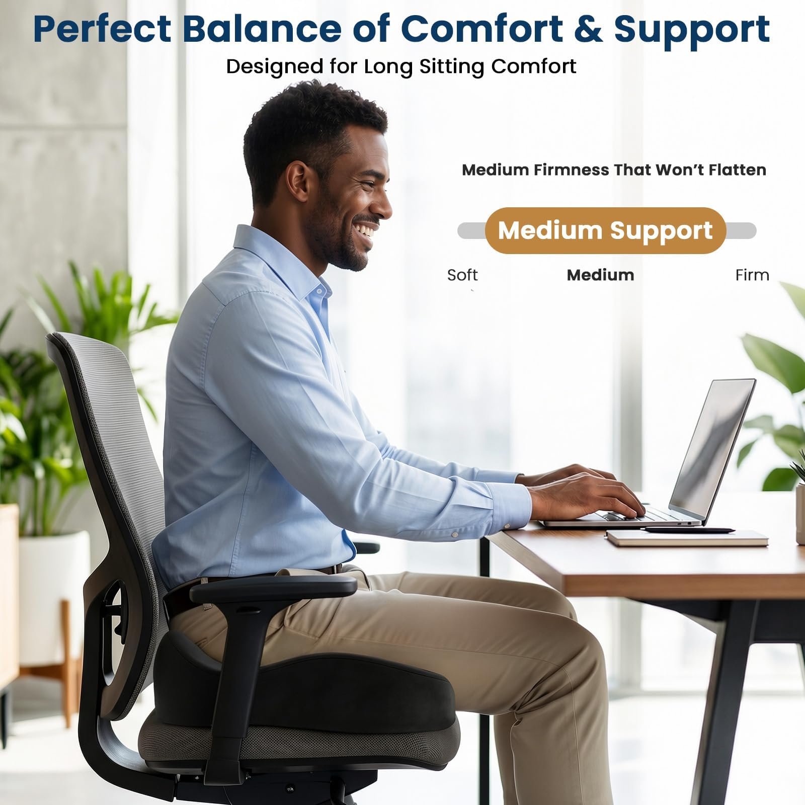 BlissTrends Memory Foam Seat Cushion for Office Chair & Car Seat, Black - Image 2
