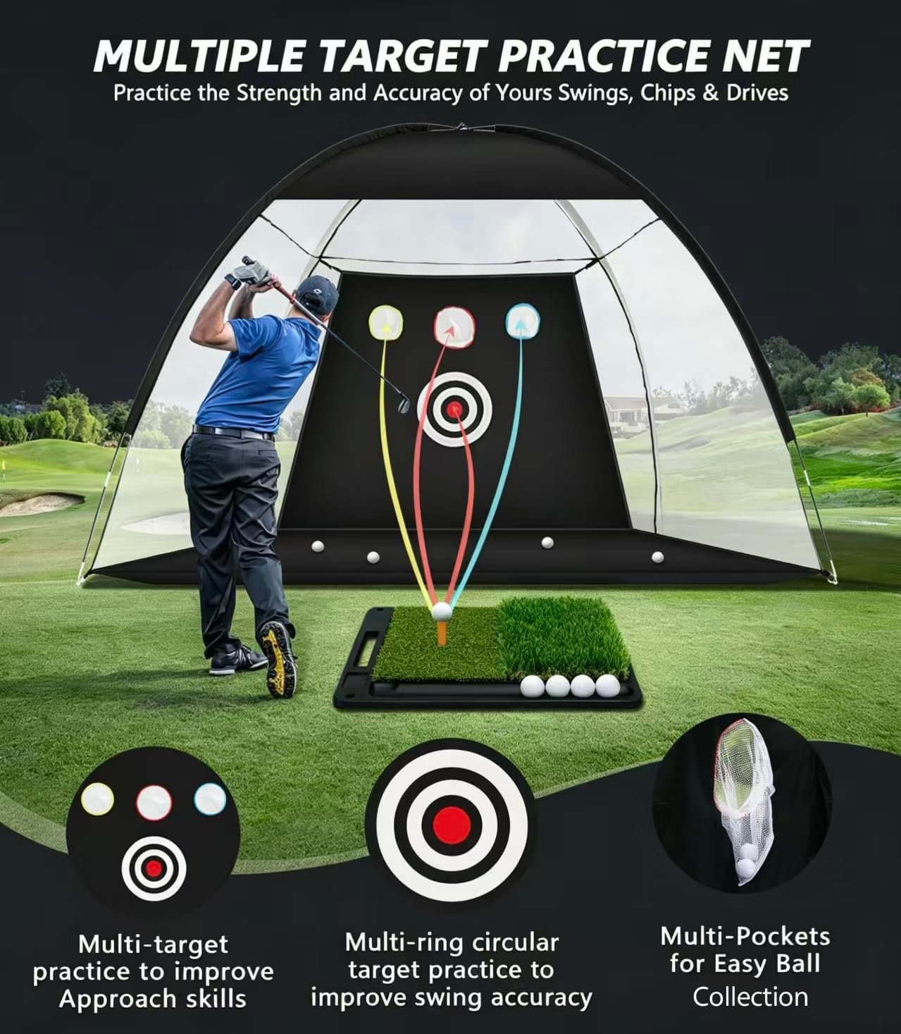 Golf Net: 10x7FT Golf Hitting Net with Mat for Chipping Driving Practice - Image 2
