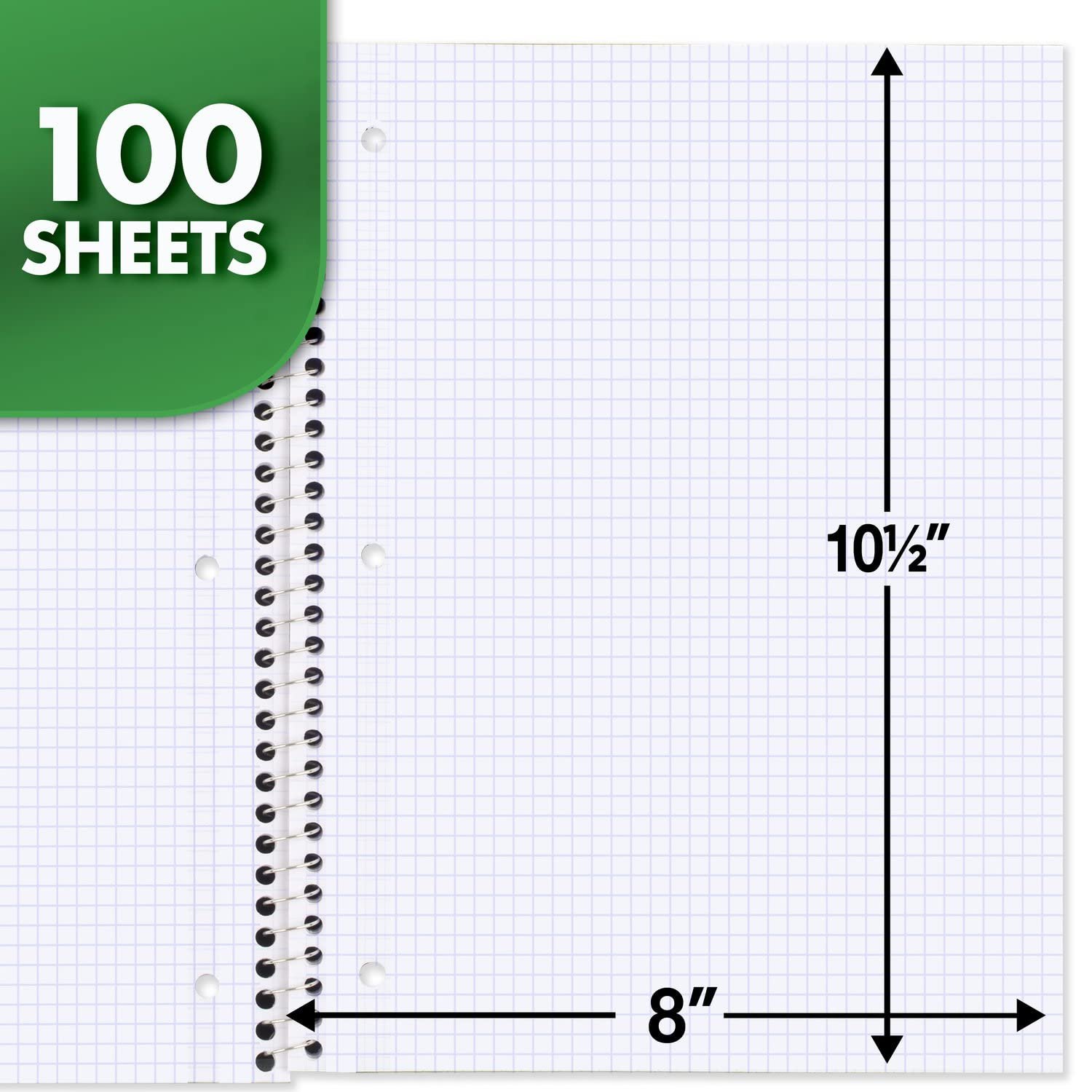 Mead Spiral Notebook, 1 Subject, Graph Ruled Paper, 7-1/2" x 10-1/2", 100 Sheets, Green (05676AC5) - Image 2