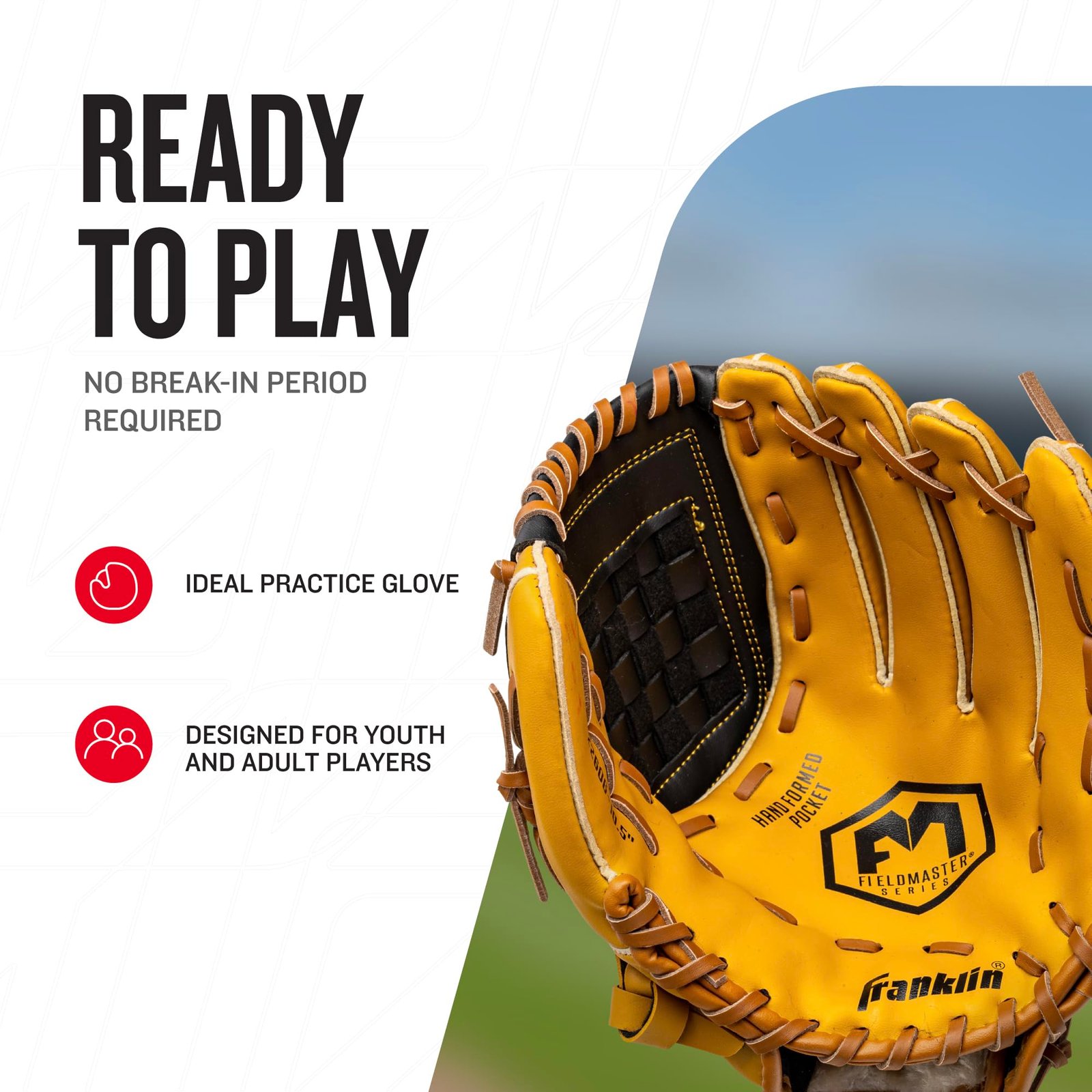 Franklin Sports Field Master Series Baseball Gloves, Right Handed Thrower, 10.5" - Image 2