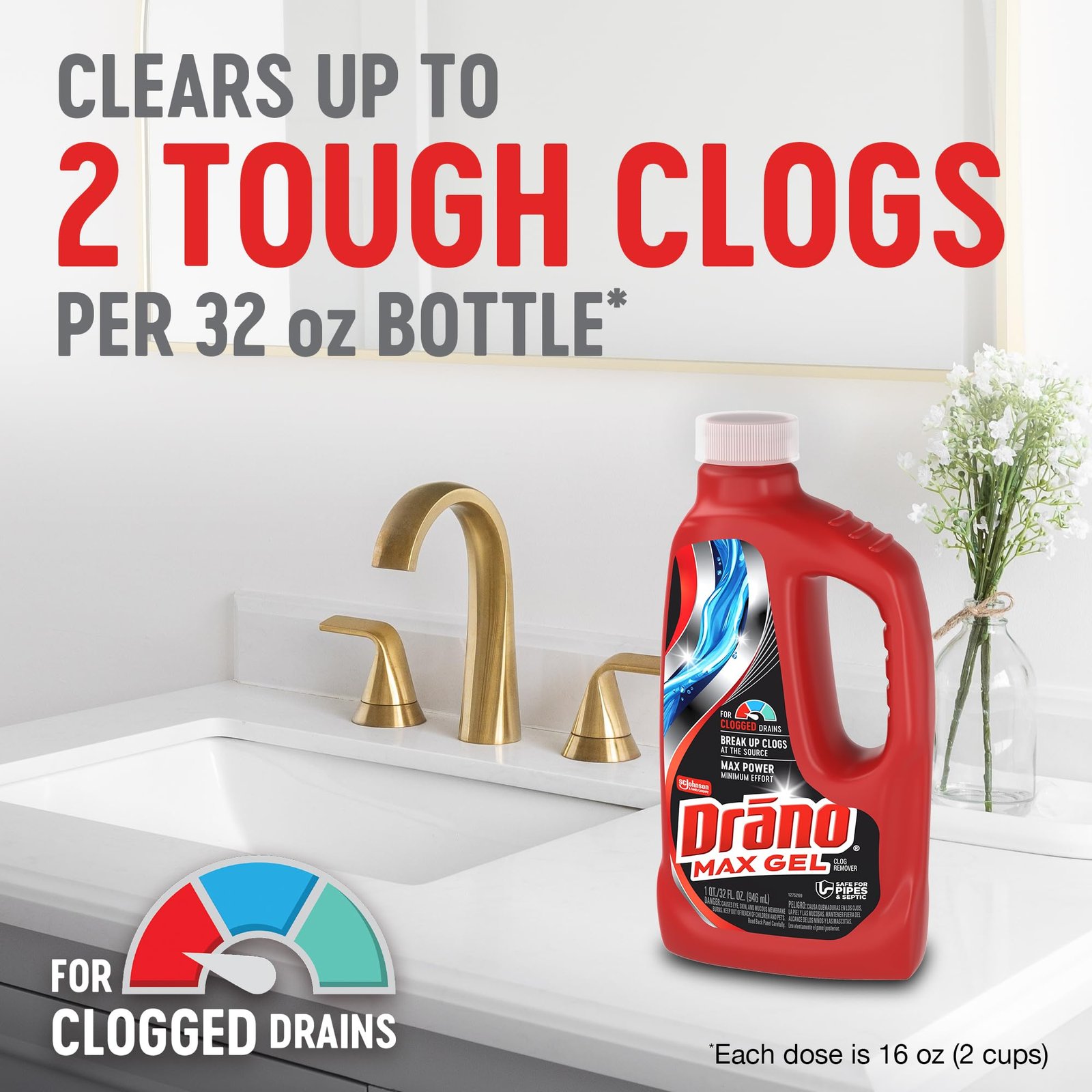 Drano Max Gel Drain Clog Remover & Cleaner, Safe for All Pipes/Septic, 32oz - Image 10