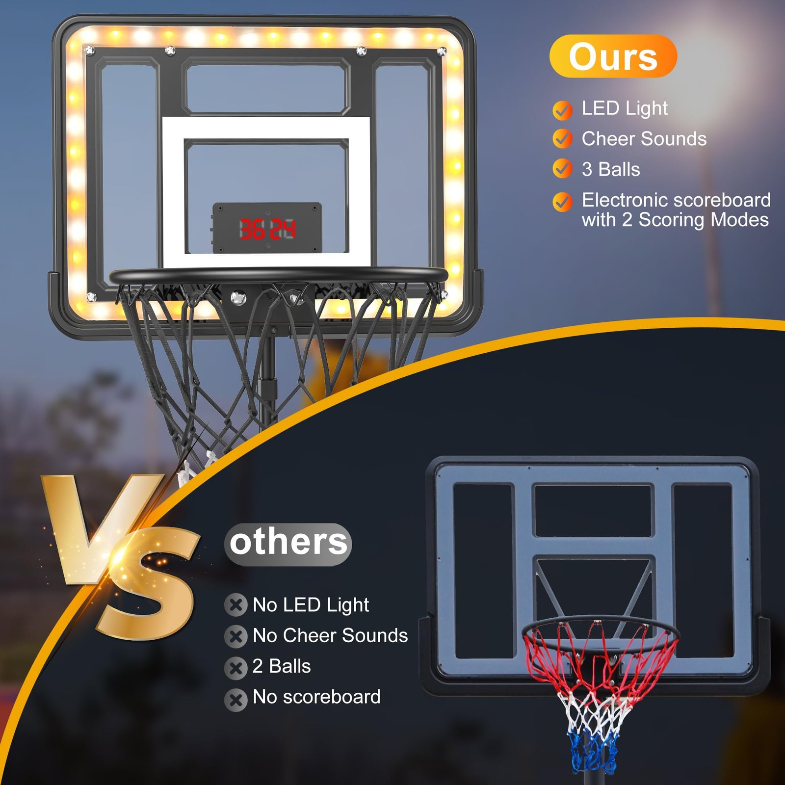 Kids Indoor Basketball Hoop with Scoreboard & Timer,Toddler Adjustable Height 3ft-5.8ft Basketball Hoop with Stand Goal Toy for Outdoor Backyard,Sports Game Play for Boys Age 3 4 5 6 7 8 - Image 2