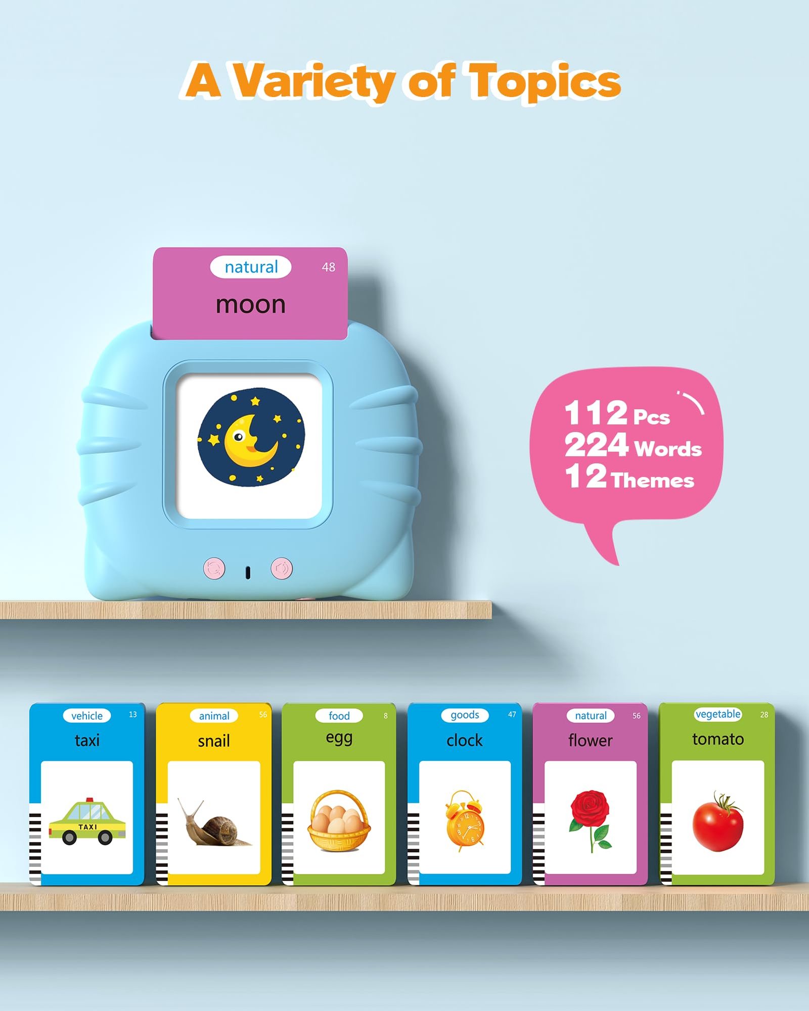 Airbition Talking Flash Cards for Toddlers Ages 1‑4,224 Words English Blue - Image 2