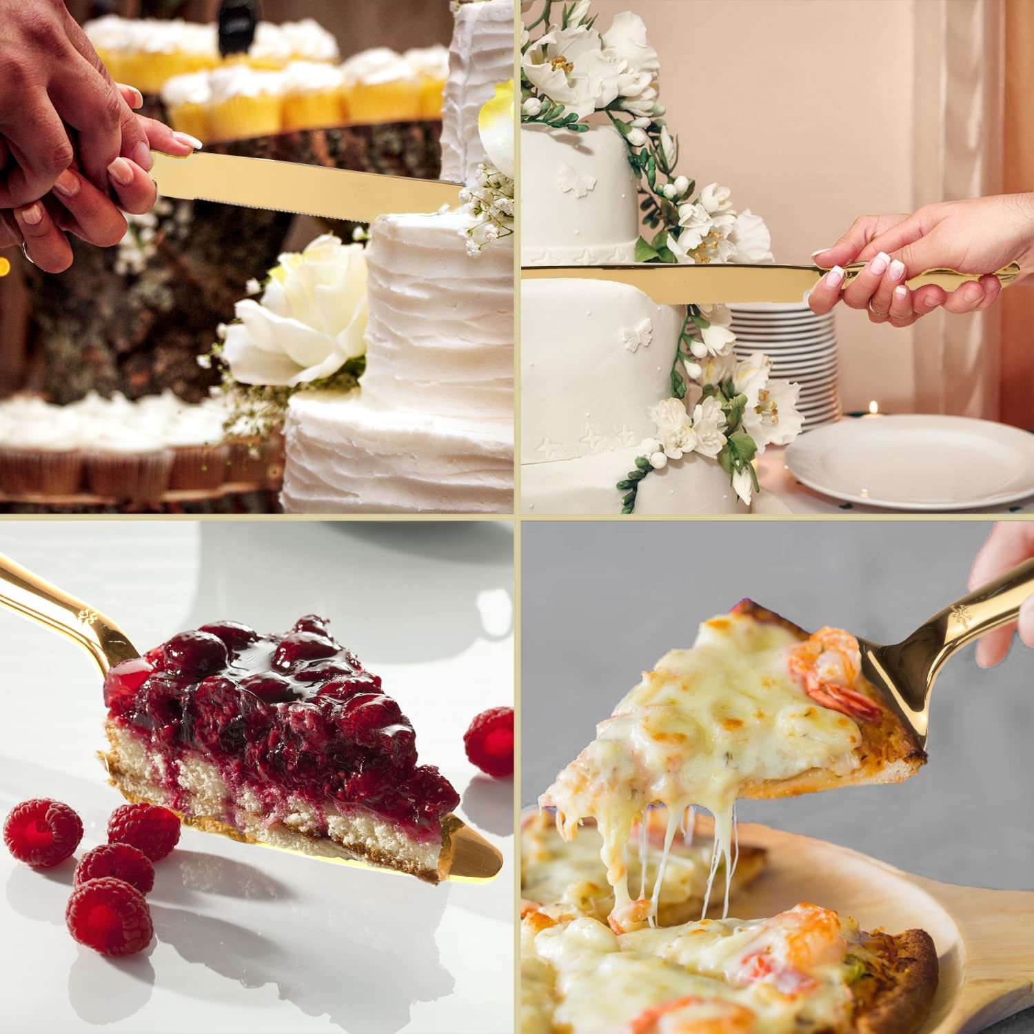 Eisinly Wedding Cake Cutting Set, Cake Knife and Server Set, 2Pcs Gold - Image 7