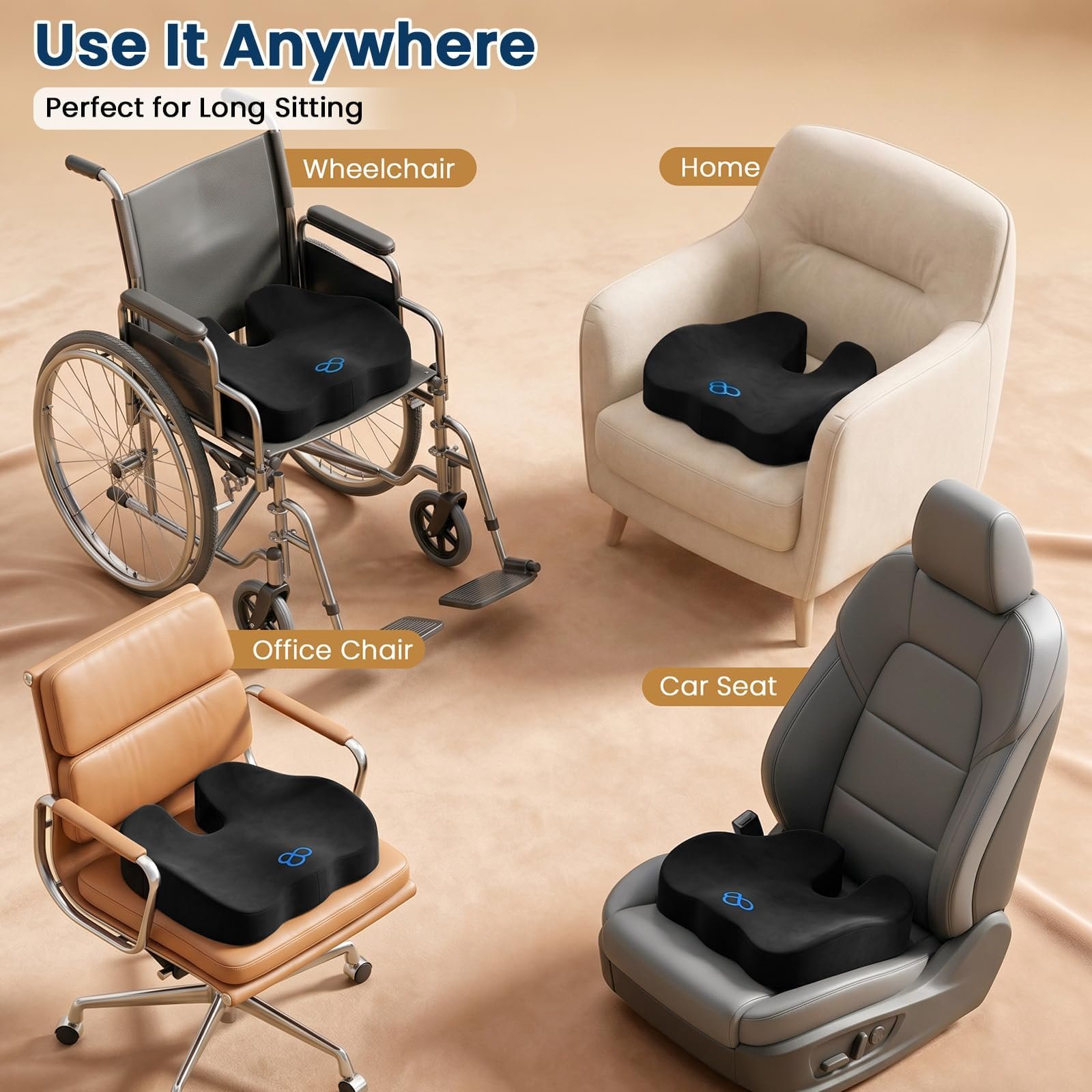 BlissTrends Memory Foam Seat Cushion for Office Chair & Car Seat, Black - Image 6