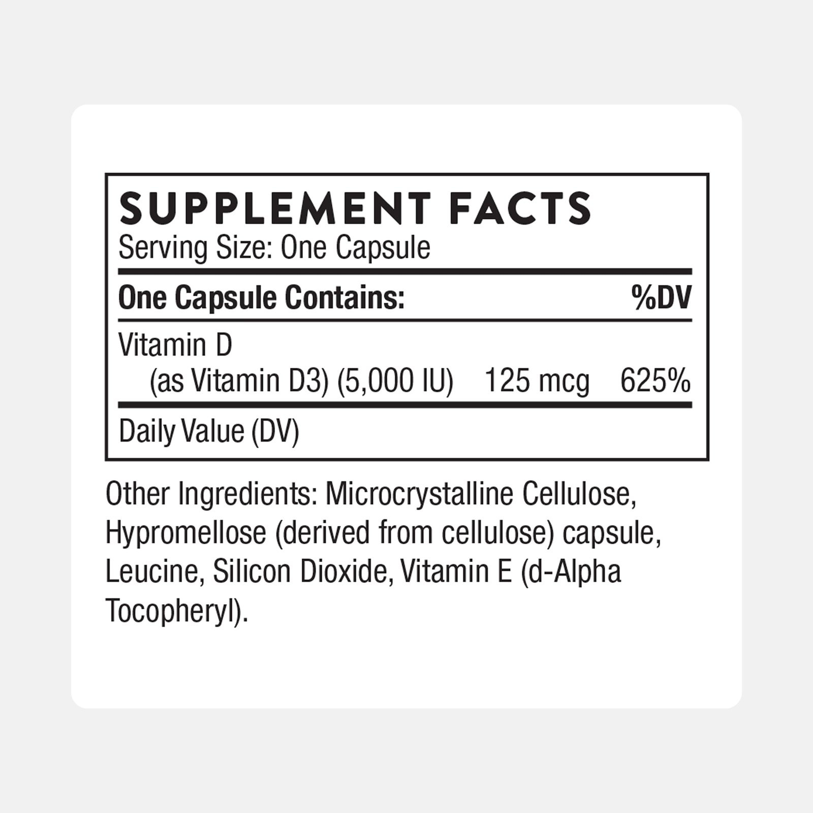THORNE Vitamin D-5,000, Vitamin D3 Supplement, 5,000 IU, 60 Capsules - Image 2