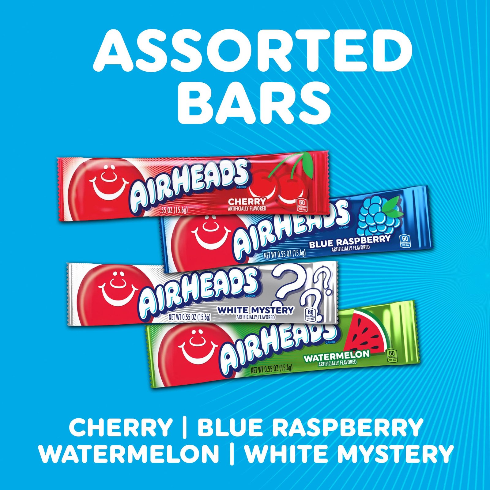 Airheads Full-Size Candy Bars, Assorted Taffy Variety Pack, 60 Count Box - Image 4