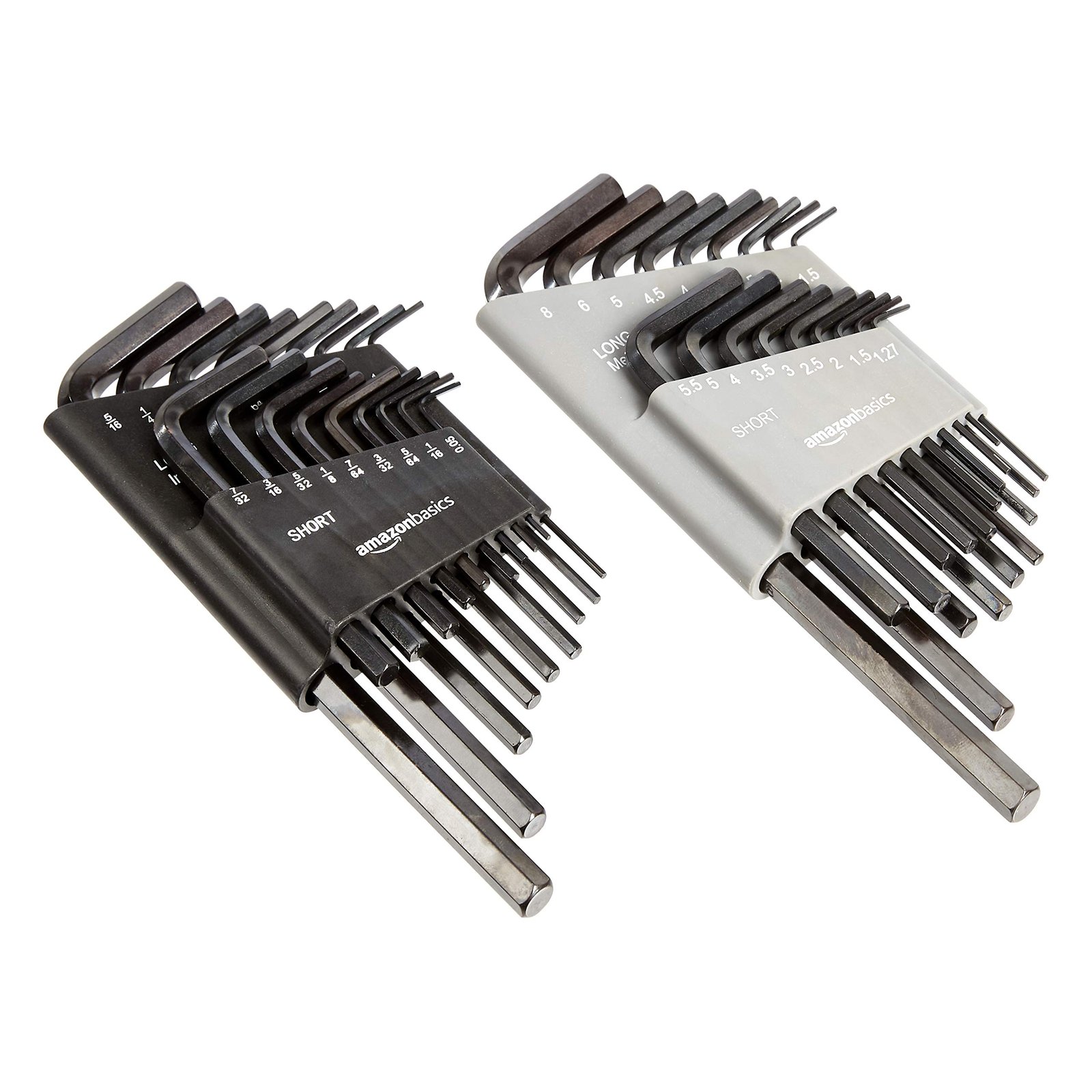 Amazon Basics 36-Piece Allen Wrench/Hex Key Set, SAE & Metric Sizes, Chrome Vanadium Steel with Long Arm, 2 Organized Storage Cases