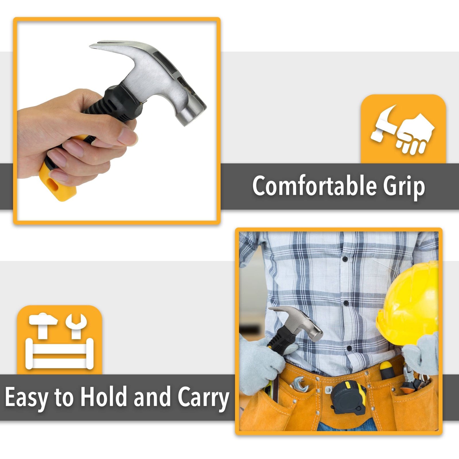 Mr. Pen- Claw Hammer, 8oz, Yellow, Magnetic, Small Claw Nail Hammer - Image 4