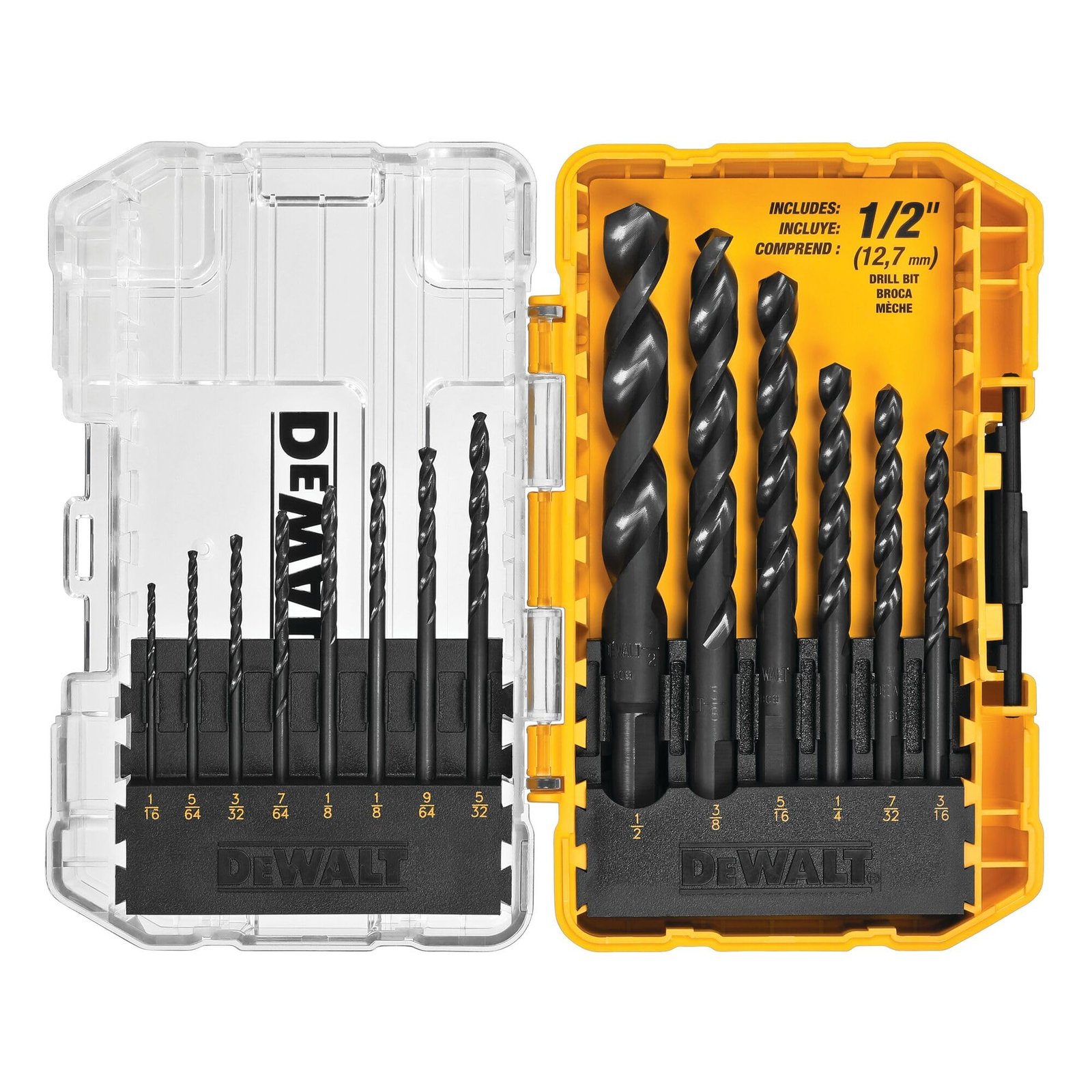 DEWALT Drill Bit Set, 3-Flats Shank,14-Piece, 135 Degree Split Point, for Plastic, Wood and Metal (DWA1184)