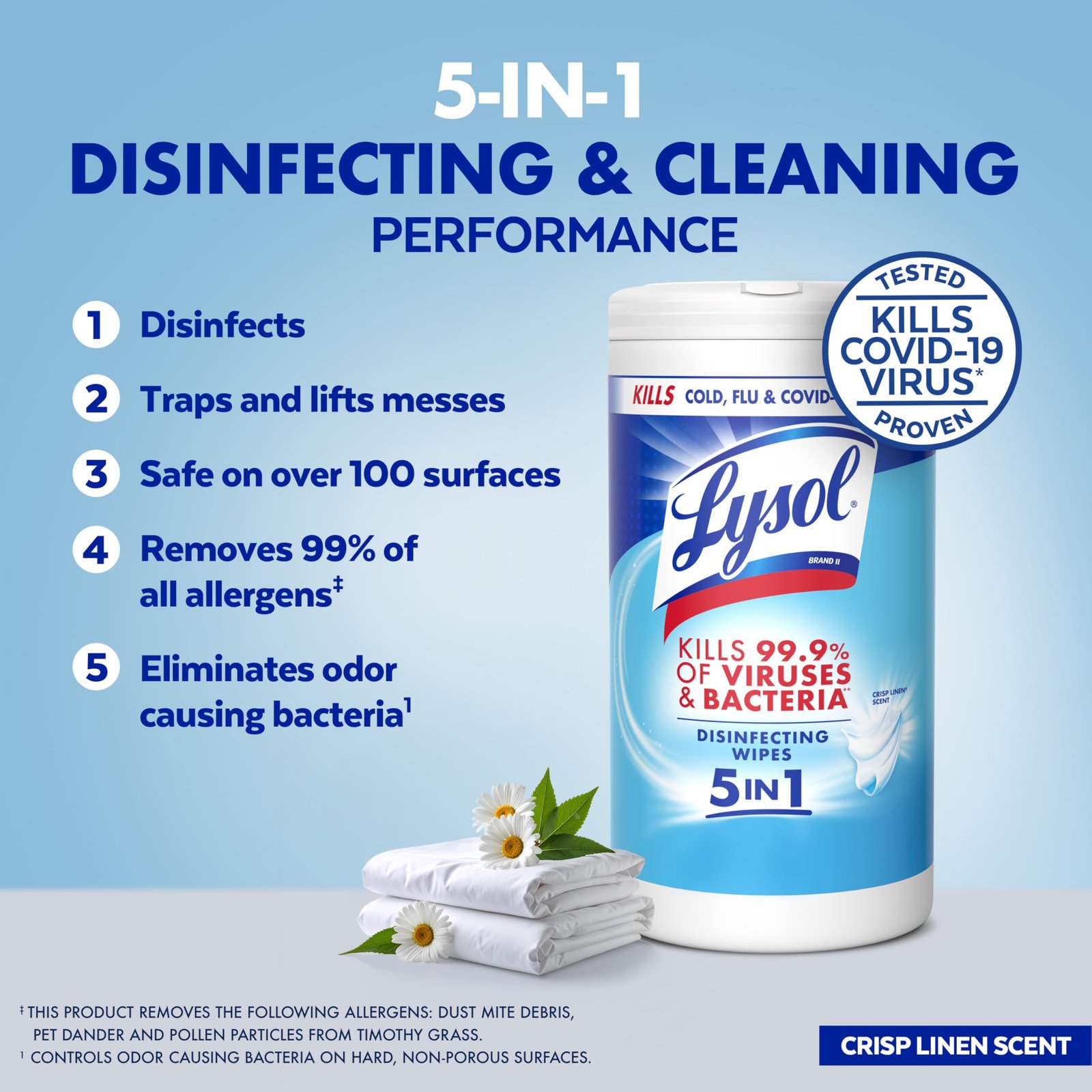 Lysol Disinfecting Wipes, Multi-Surface Cleaner, Crisp Linen, 80 ct. - Image 4