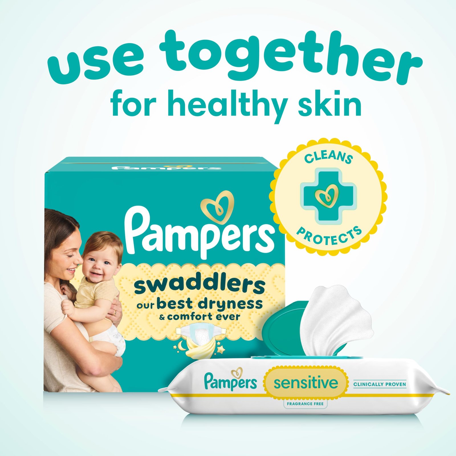 Pampers Sensitive Baby Wipes, Unscented, Fragrance Free, Clinically Proven, Water Based, Hypoallergenic, Multi-Use, Hand Wipes, 1008 Wipes Total (18X Flip-Top Packs) - Image 10