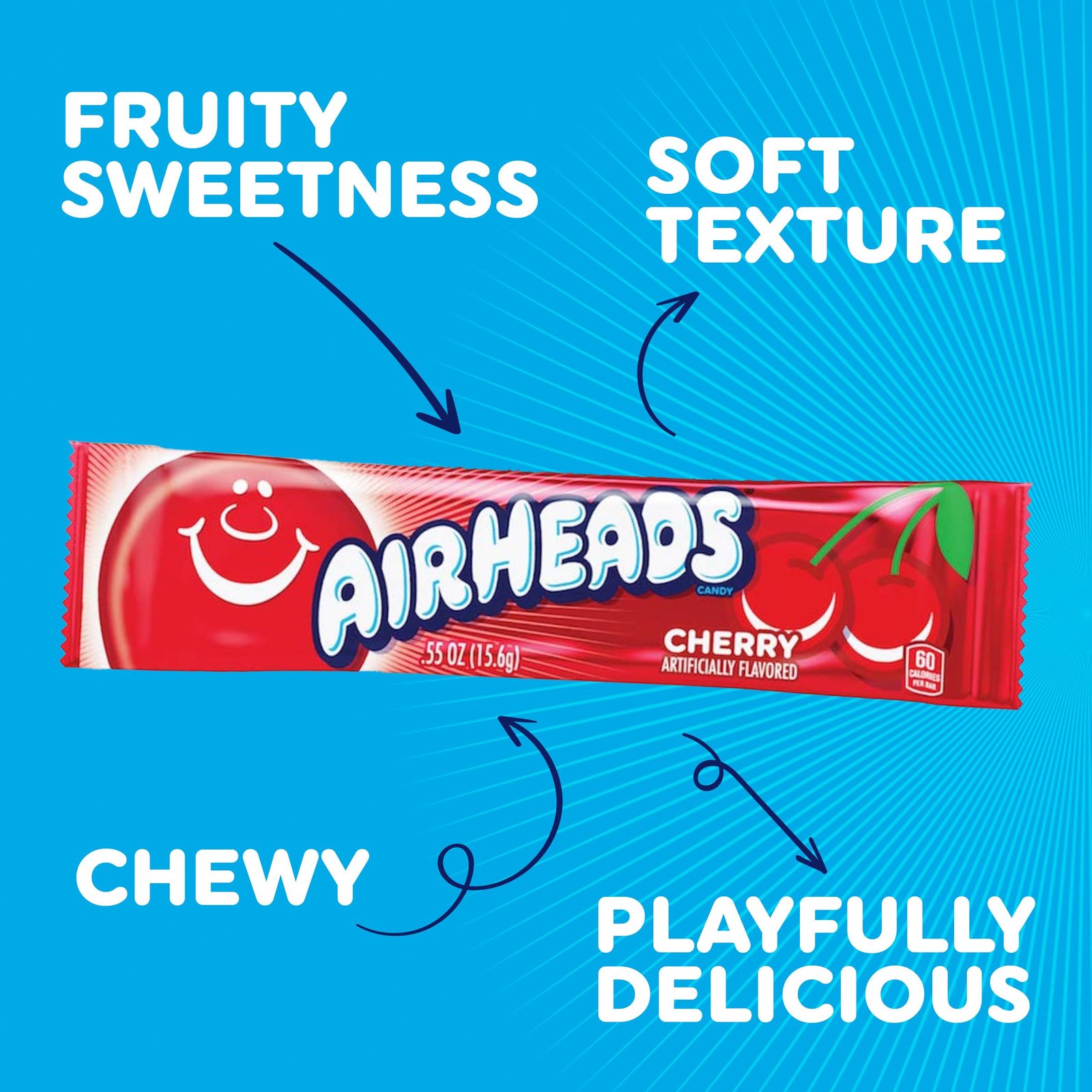 Airheads Full-Size Candy Bars, Assorted Taffy Variety Pack, 60 Count Box - Image 6