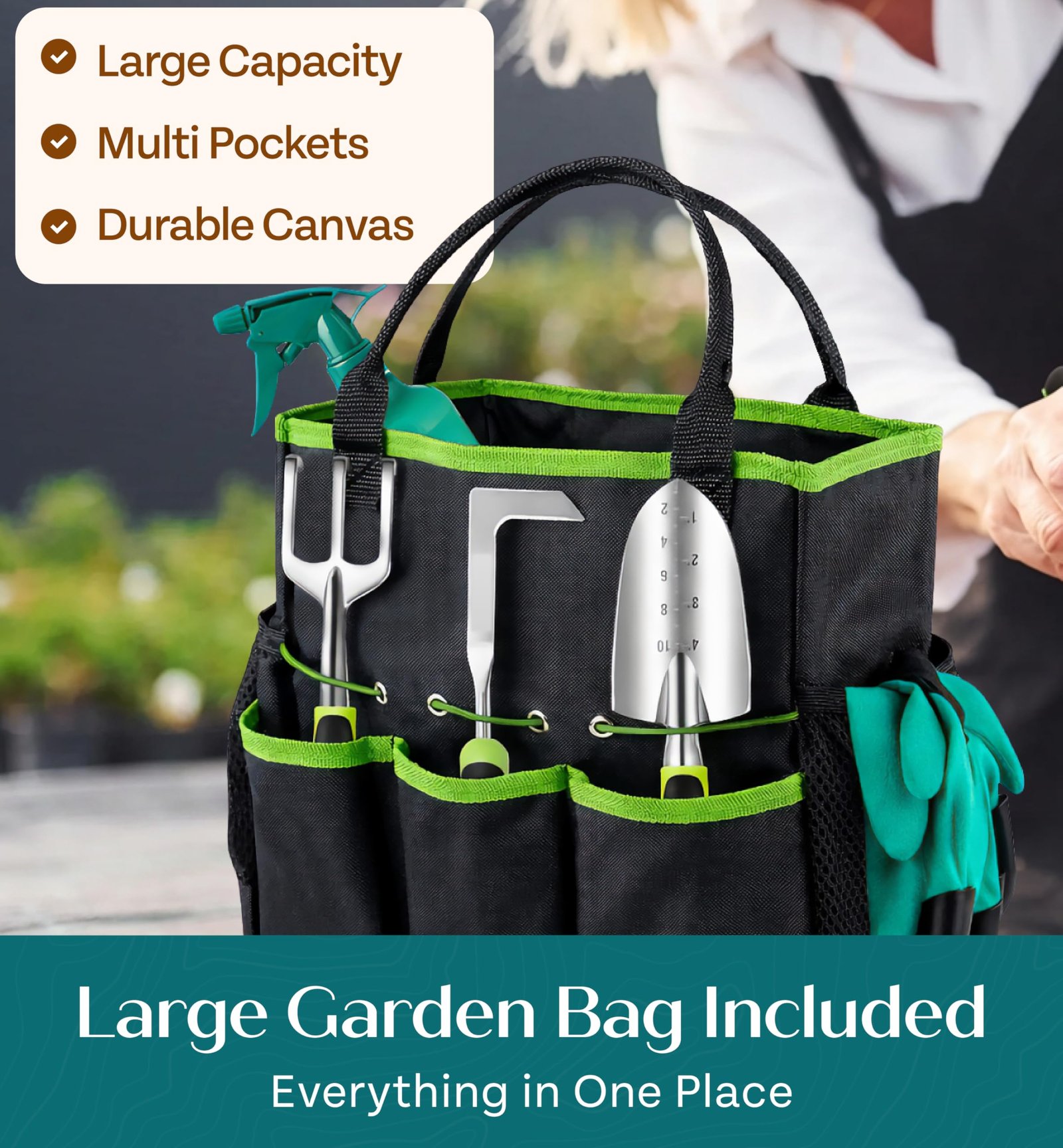 Heavy Duty Gardening Tools - Gardening Gifts for Women, Men, Mom, Dad - Durable, Ergonomic Garden Tools Set (Green) - Image 4