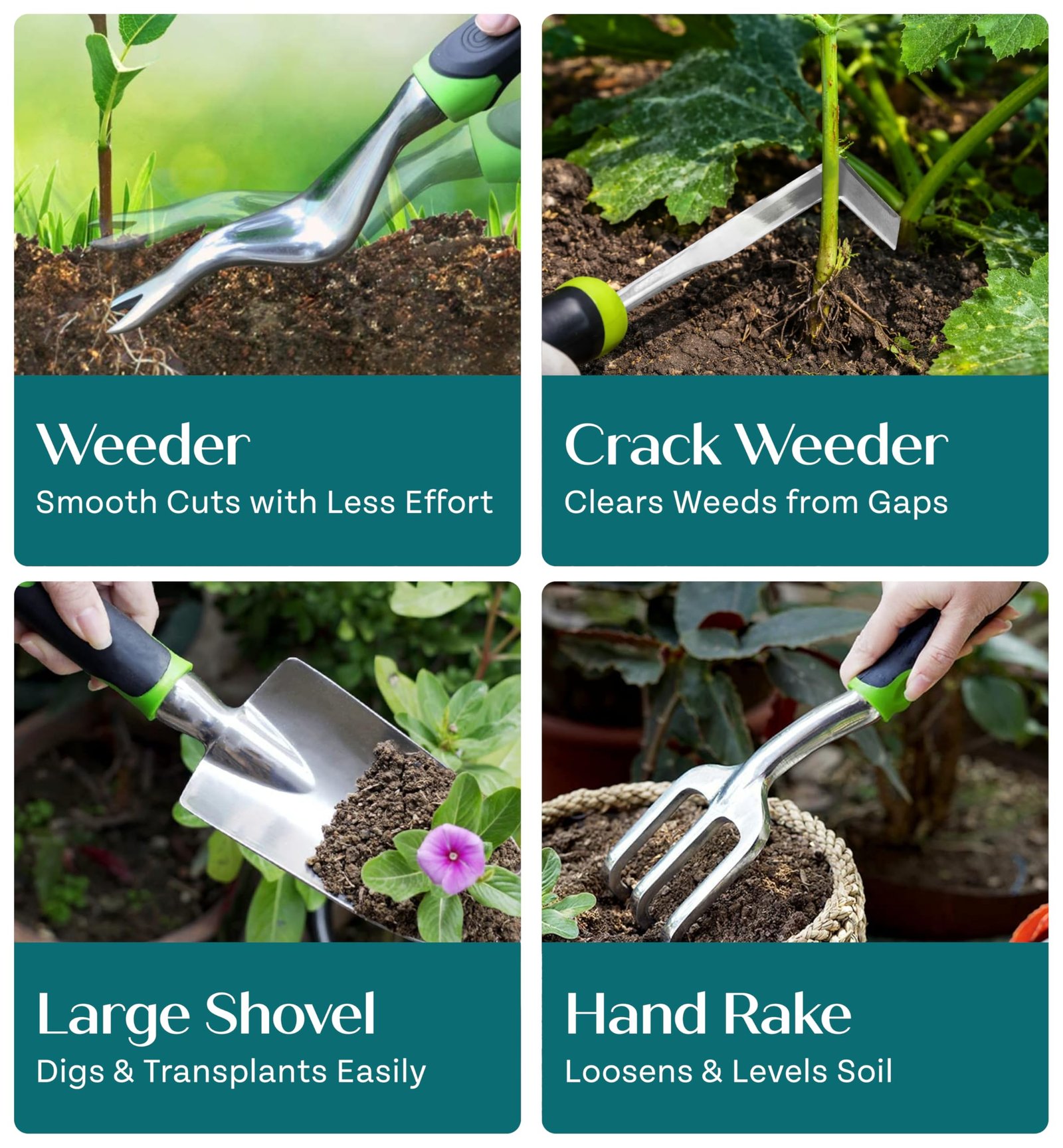 Heavy Duty Gardening Tools - Gardening Gifts for Women, Men, Mom, Dad - Durable, Ergonomic Garden Tools Set (Green) - Image 8