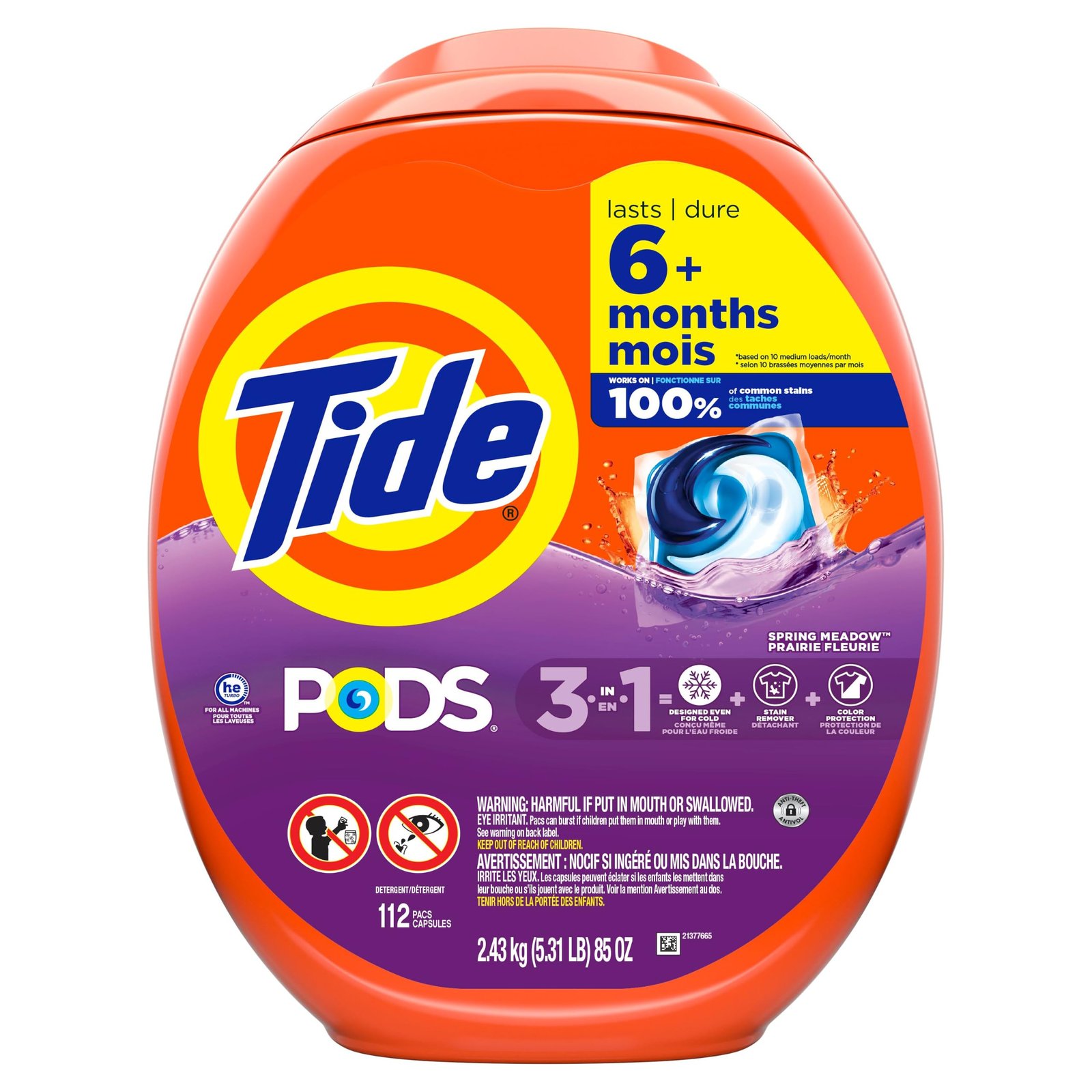 Tide PODS laundry detergent pacs, 3-in-1 Stain Remover, Odor Fighter, Color Protector, 112 Count, HE compatible, Spring Meadow Scent - Image 12