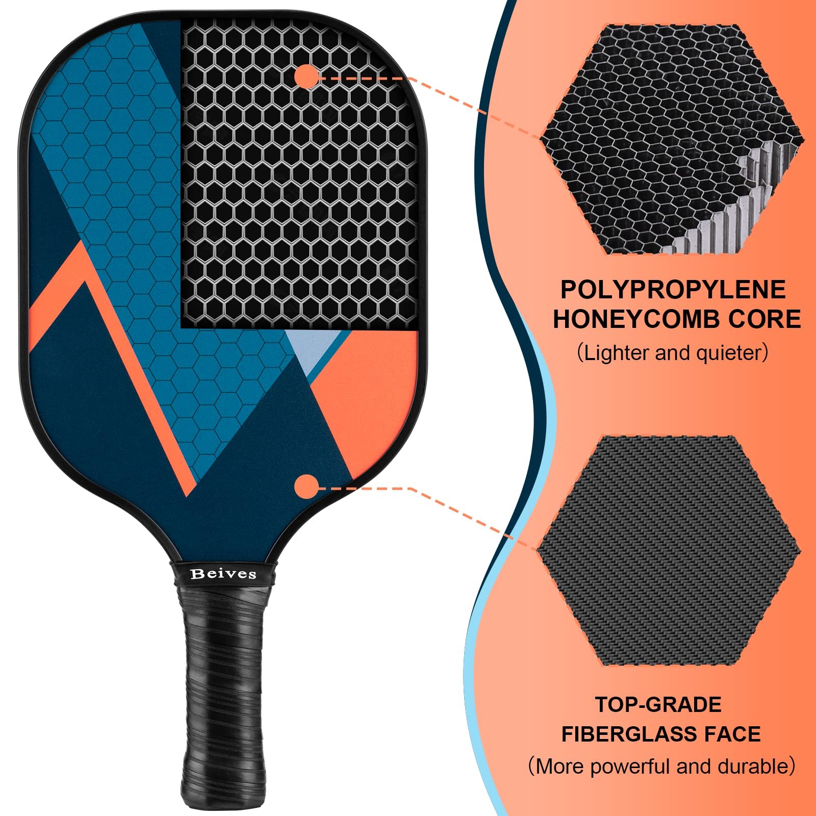 BEIVES Pickleball Paddles Set of 4, Fiberglass Rackets USAPA Approved - Image 2