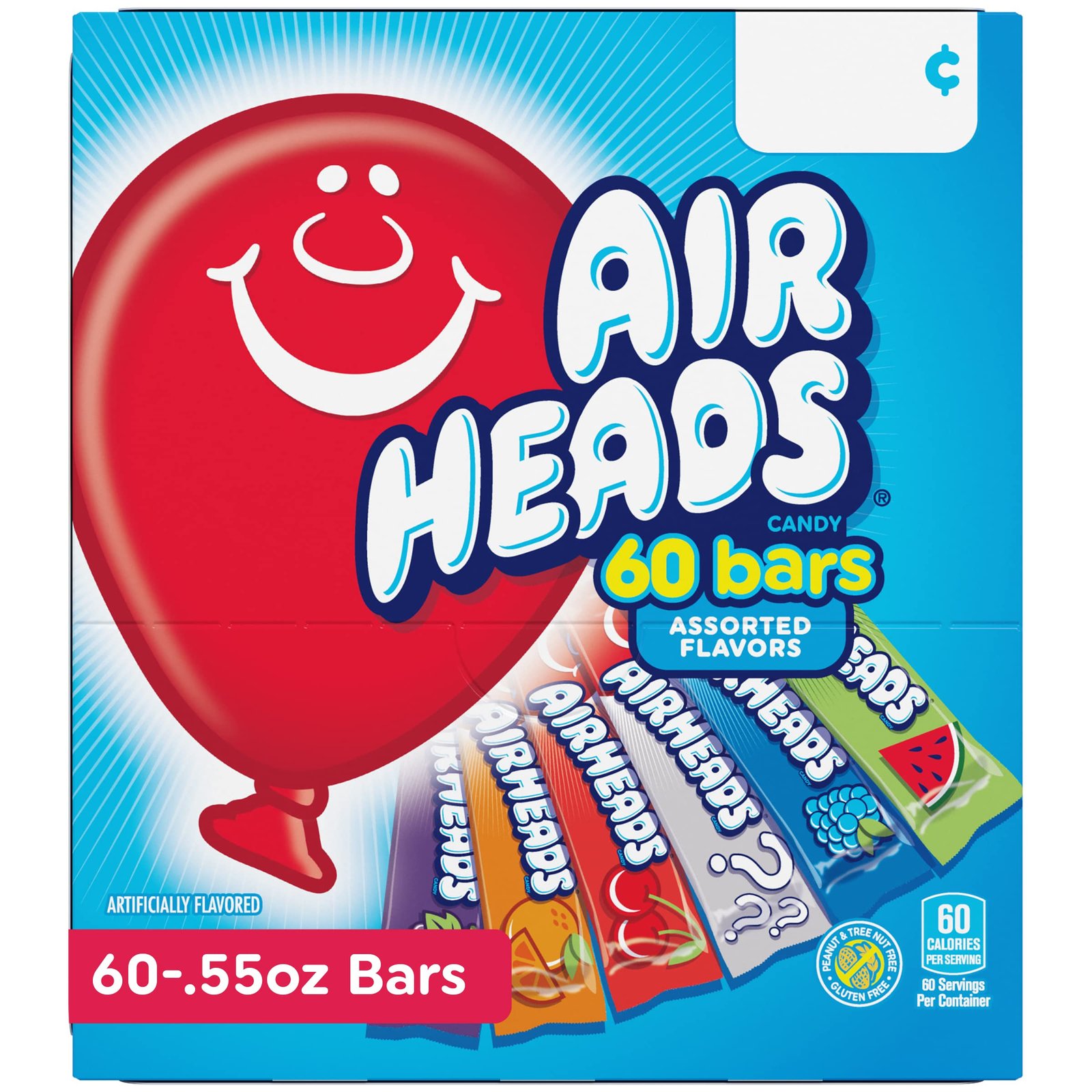 Airheads Full-Size Candy Bars, Assorted Taffy Variety Pack, 60 Count Box - Image 3