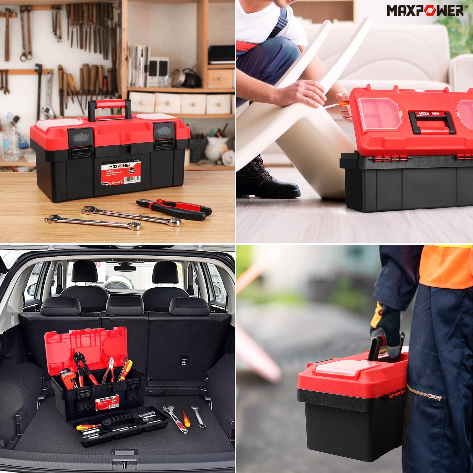 MAXPOWER Tool Box 16 inch, Plastic Small Tool Box with Latch Removable Tray - Image 5