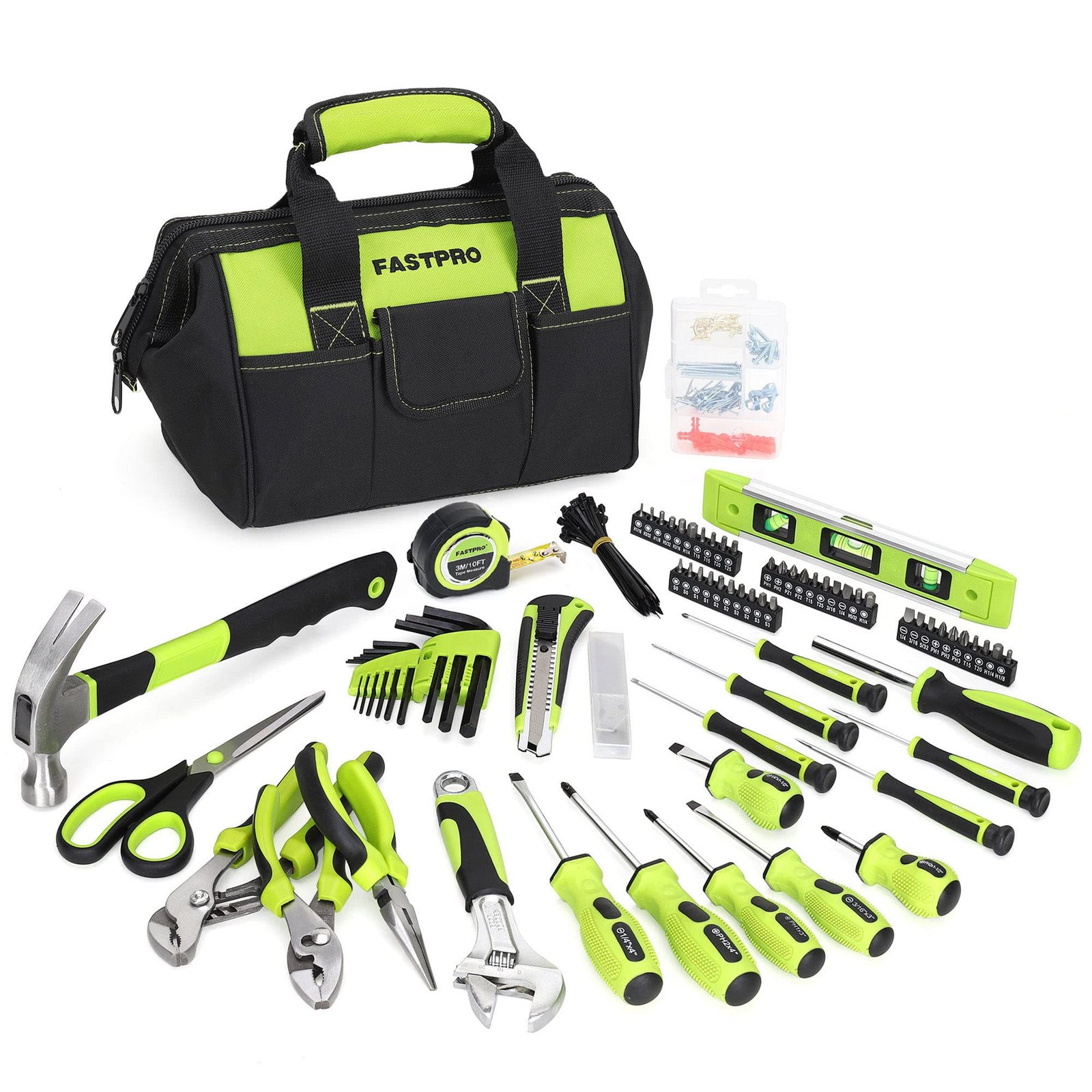 FASTPRO 220-Piece Home Tool Set, Household Repairing Tool Kit, Green