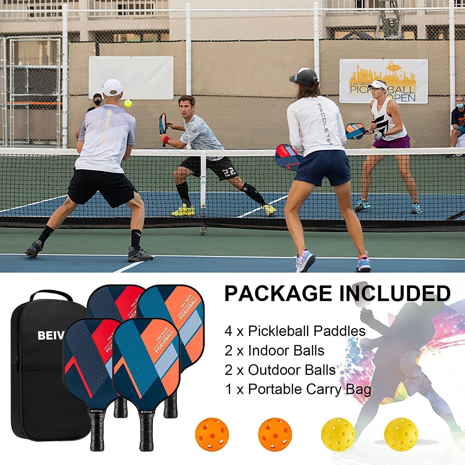 BEIVES Pickleball Paddles Set of 4, Fiberglass Rackets USAPA Approved - Image 5