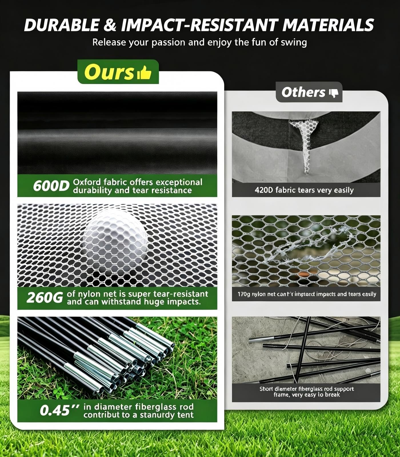 Golf Net: 10x7FT Golf Hitting Net with Mat for Chipping Driving Practice - Image 3