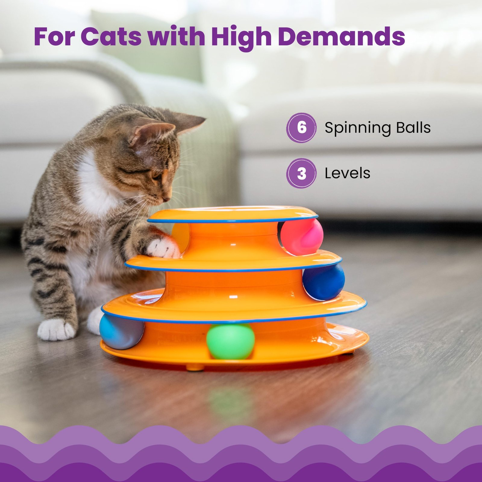 Catstages Tower of Tracks Interactive Cat Toy, 6 Spinning Balls, 10" x 5.3" - Image 3