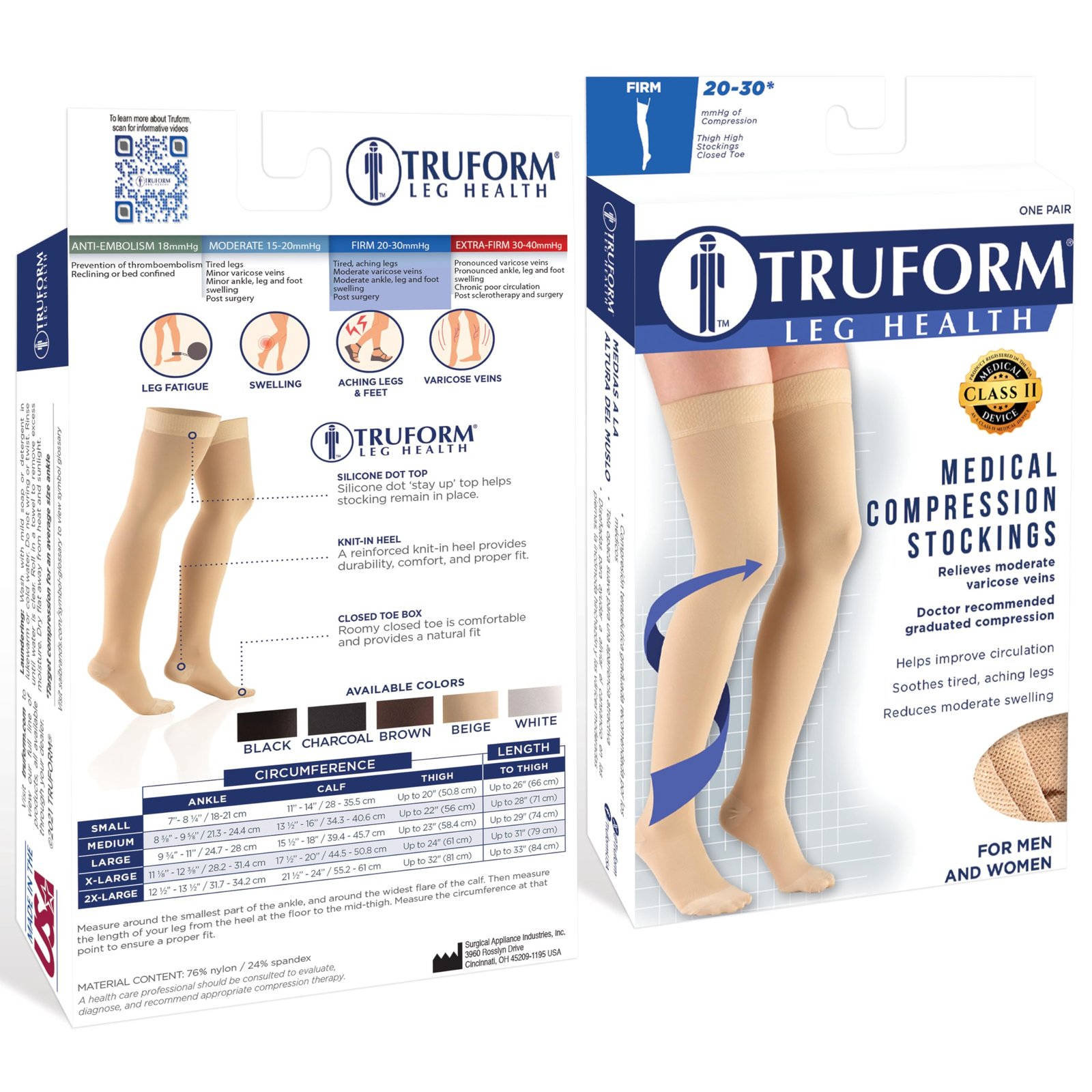 Truform 20-30 mmHg Compression Stockings for Men and Women, Thigh High Length, Dot Top, Closed Toe, Black, Medium - Image 3