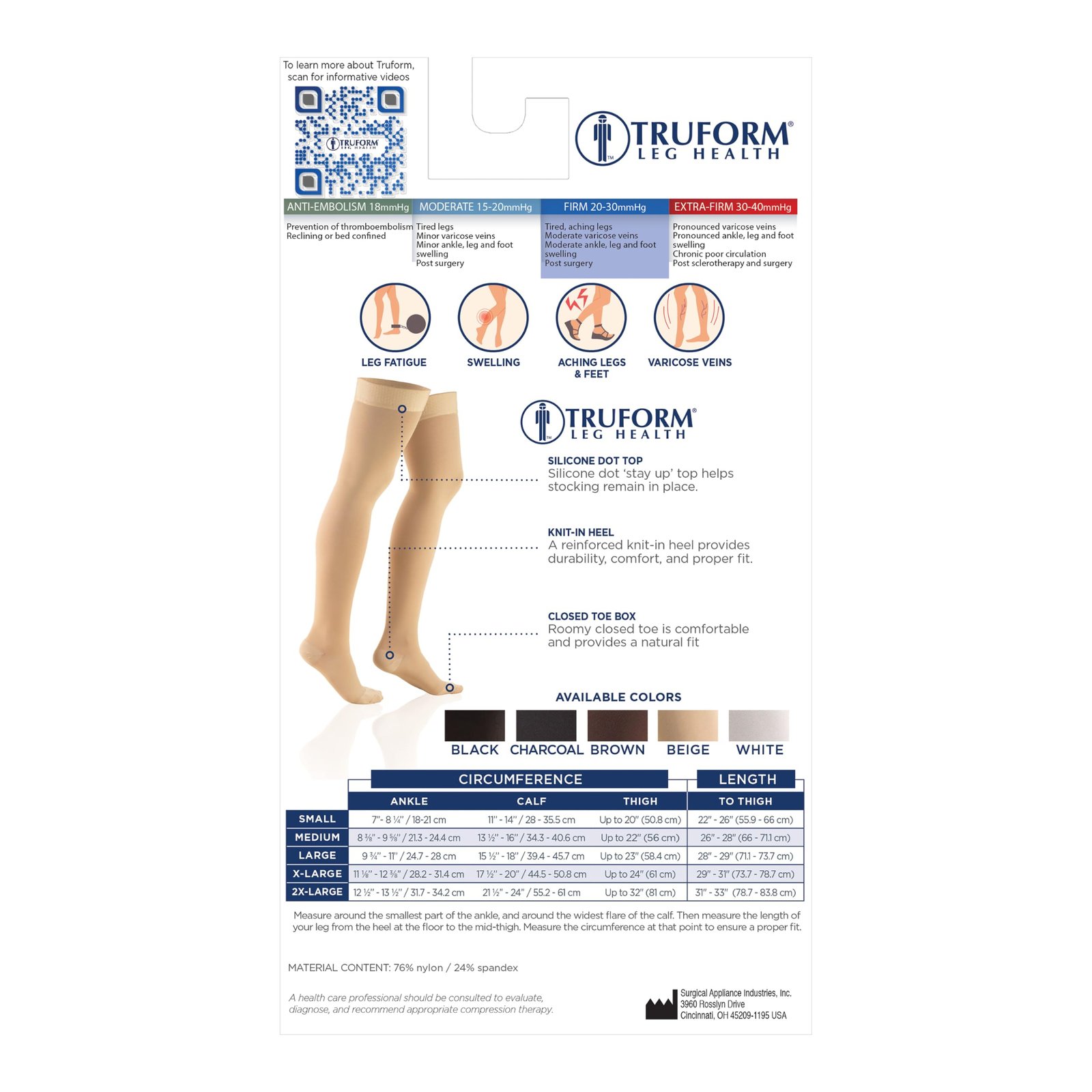 Truform 20-30 mmHg Compression Stockings for Men and Women, Thigh High Length, Dot Top, Closed Toe, Black, Medium - Image 8