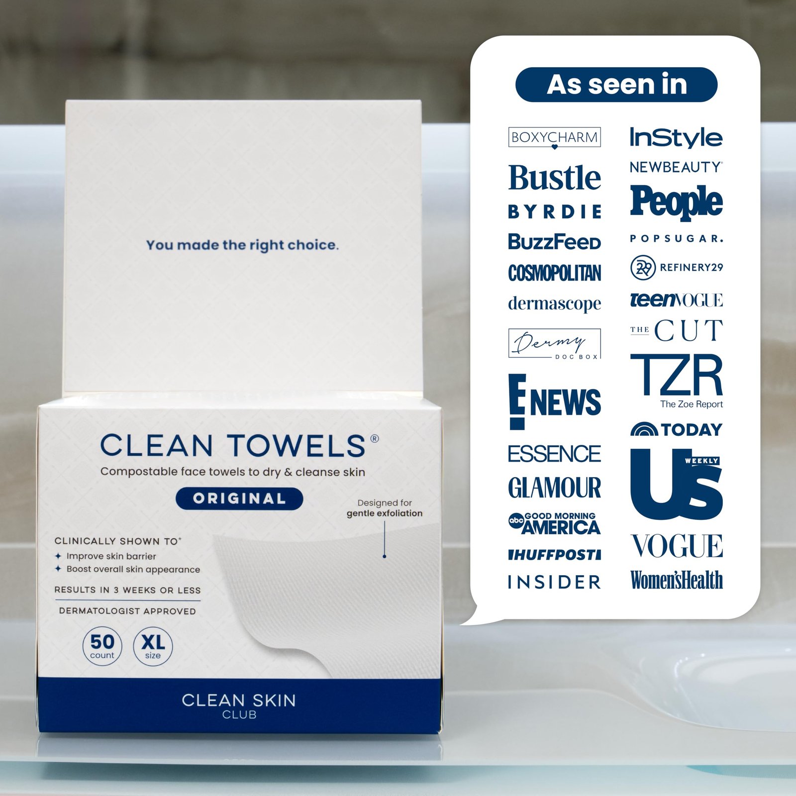 Clean Skin Club Clean Towels XL®, 100% USDA Biobased Face Towel, Disposable Face Towelette, Eczema Association Accepted, Makeup Remover Dry Wipes, Ultra Soft, 1 Pack, 50 Ct - Image 11