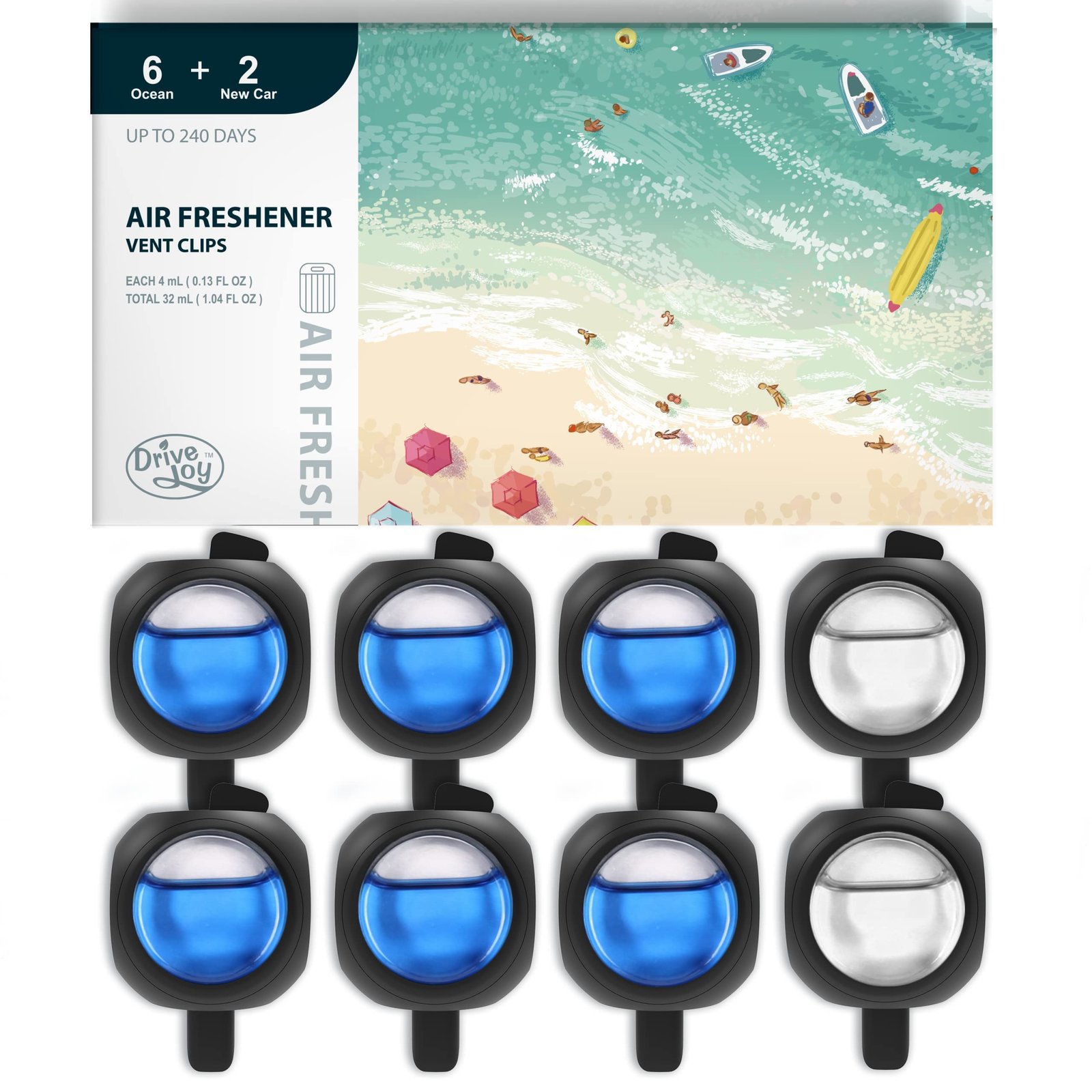 DRIVEJOY Car Air Freshener Vent Clips, 8 PK, 6 Ocean, 2 New Car Scent, Long Lasting Air Fresheners for Men & Women, Up to 240 Days, Odor Eliminator