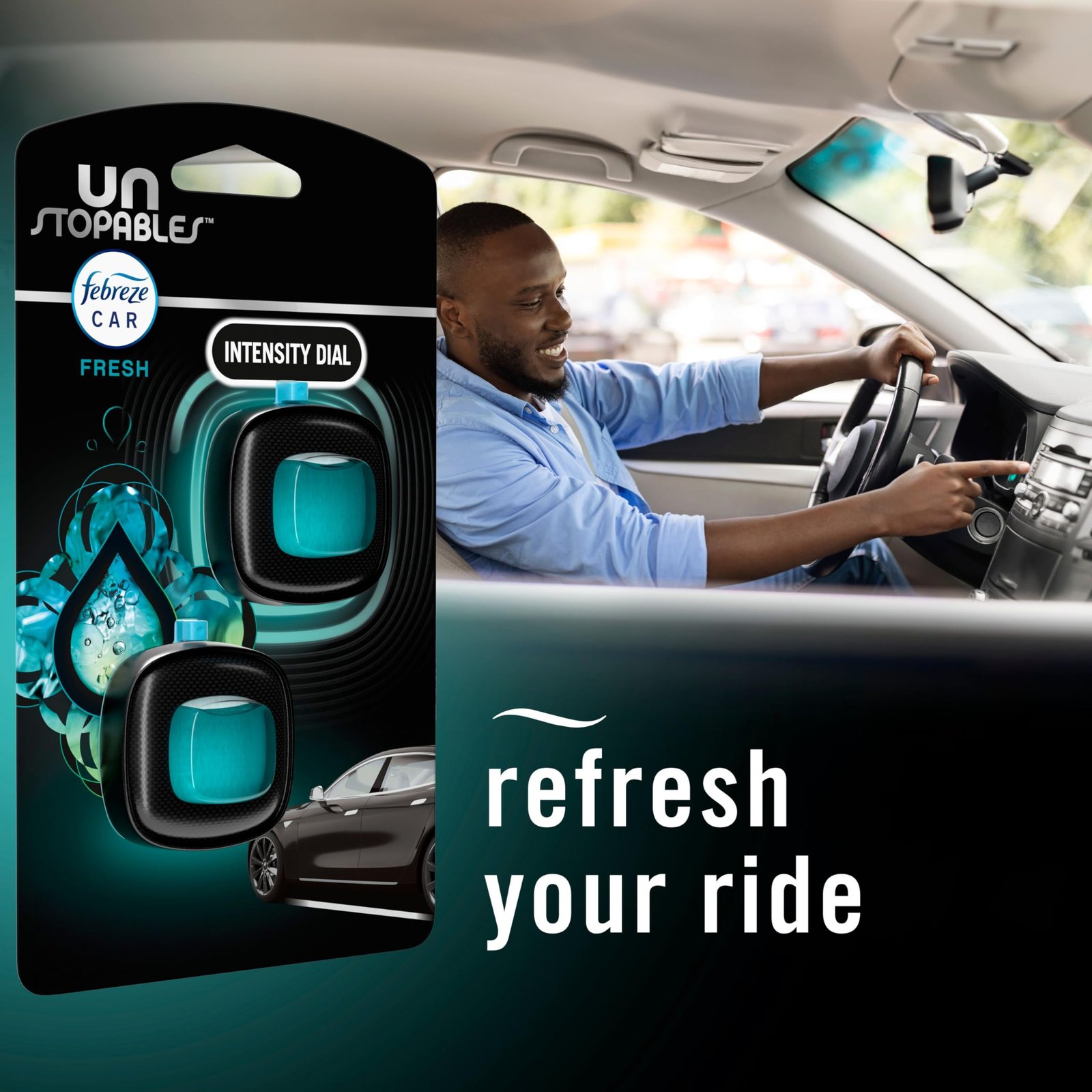Febreze Car Air Freshener, Odor-Fighting Automotive Vent Clip, Scented Car Accessories, Long Lasting for Strong Odors, Unstopables Fresh Scent, .07 fl oz, 4 Count - Image 7