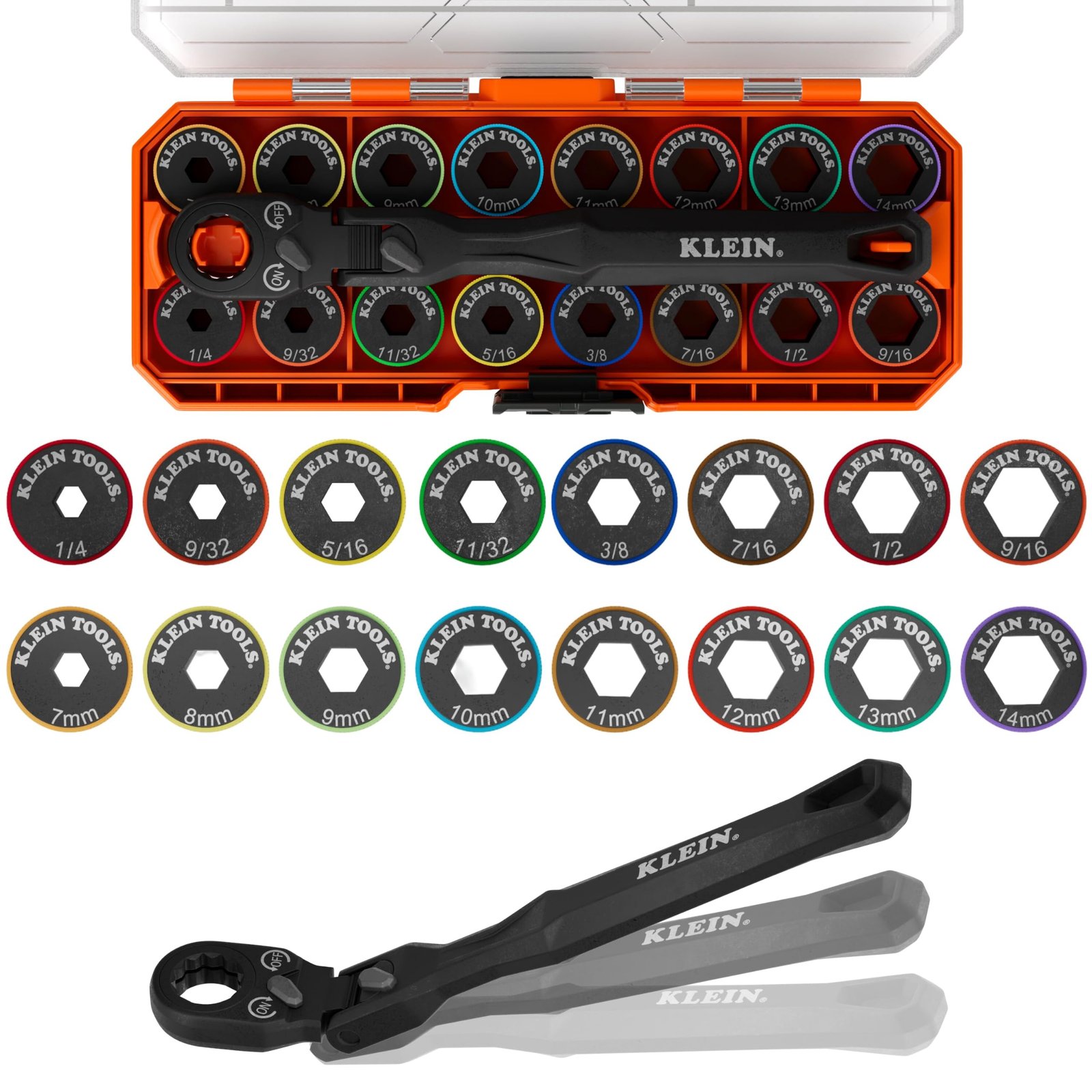 KLEIN TOOLS 65431LP KNECT Ratcheting 17-in-1 Low-Profile Socket Wrench Set