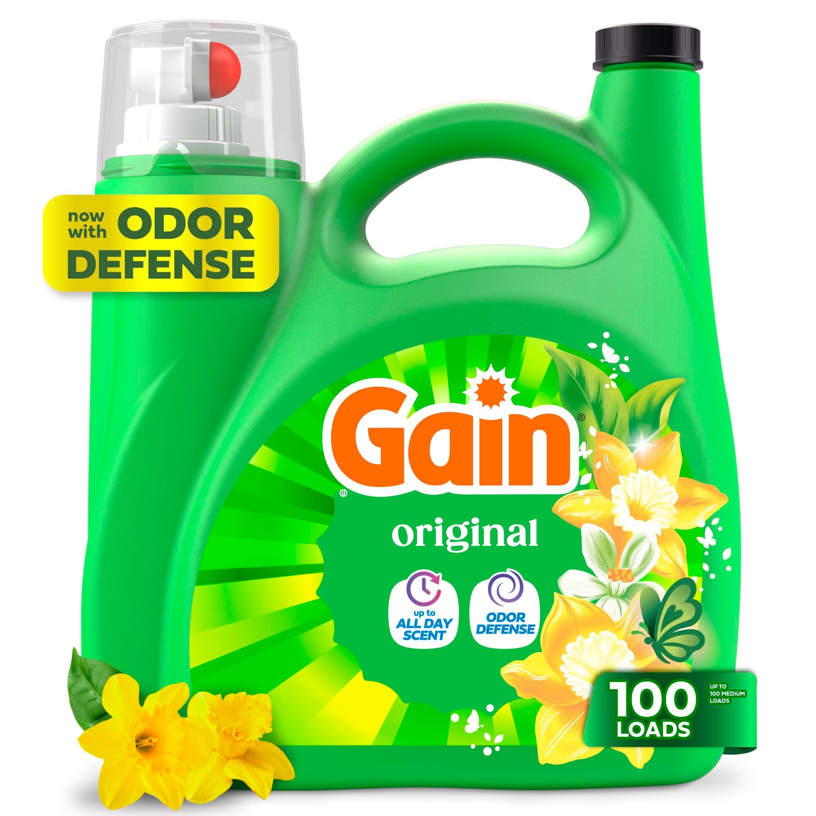 Gain Liquid Laundry Detergent, Freshness, Odor Defense, High Efficiency Washing Machine Liquid Laundry Soap, Original Scent, 132 fl oz, 100 Loads (Packaging May Vary)