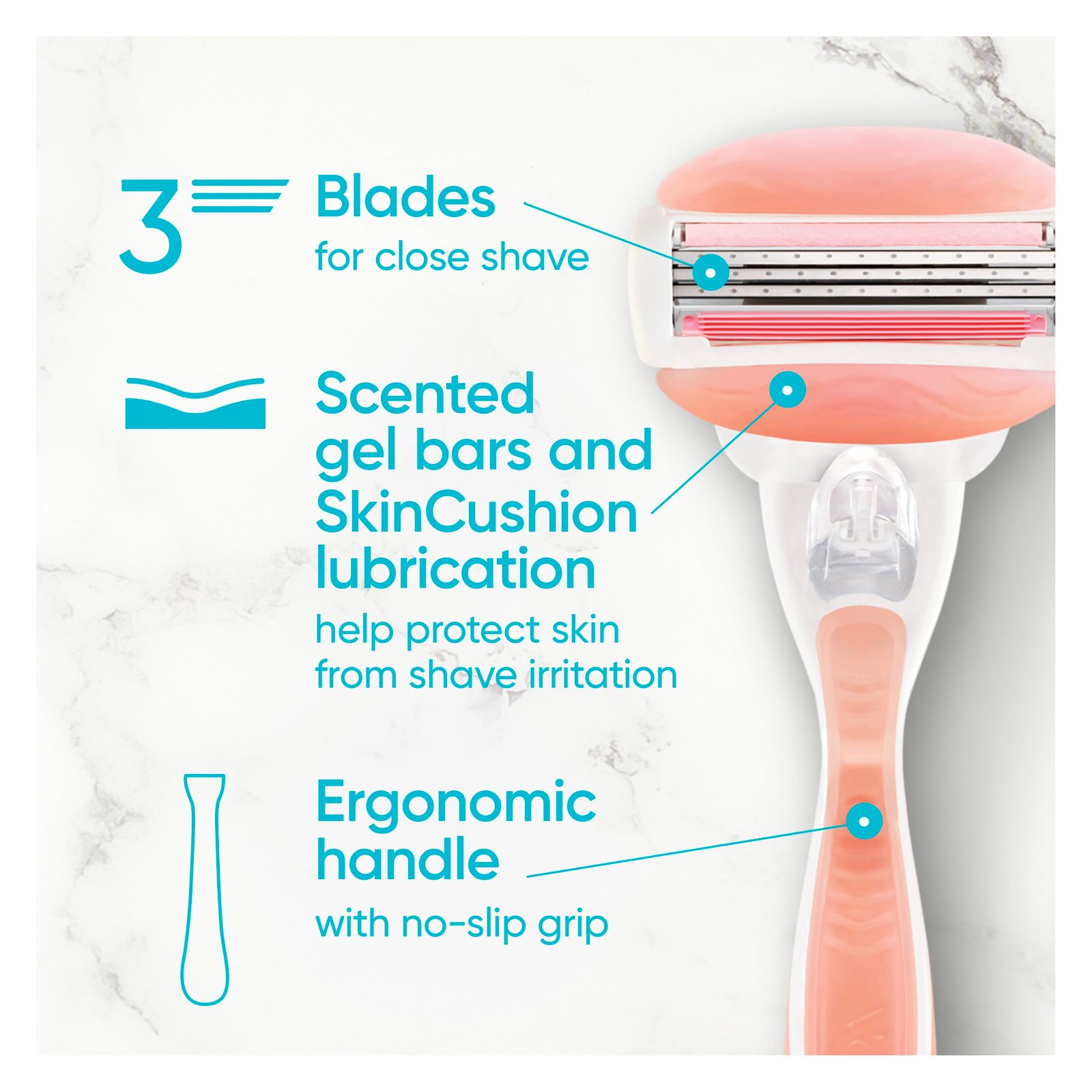 Gillette Venus ComfortGlide White Tea Women's Razor 1 Handle + 4 Blade Refills - Image 2