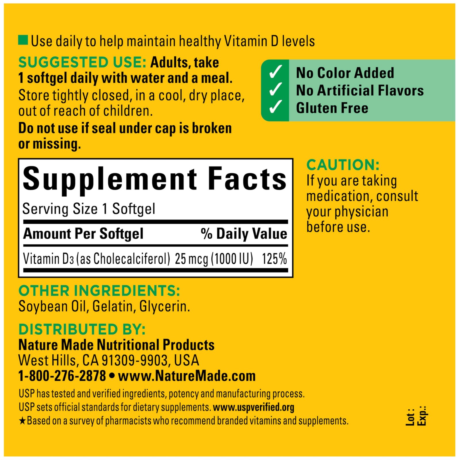 Nature Made Vitamin D3 1000 IU (25 mcg), 300 Vitamin D Softgels - Image 6