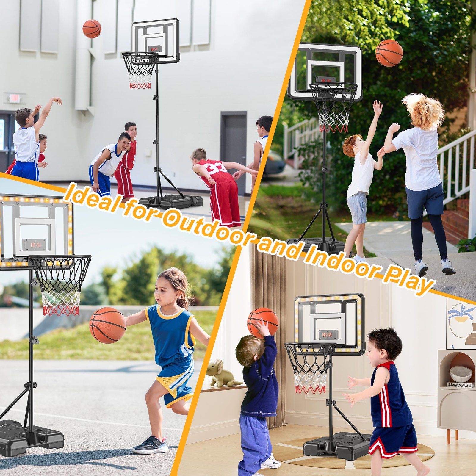 Kids Indoor Basketball Hoop with Scoreboard & Timer,Toddler Adjustable Height 3ft-5.8ft Basketball Hoop with Stand Goal Toy for Outdoor Backyard,Sports Game Play for Boys Age 3 4 5 6 7 8 - Image 4