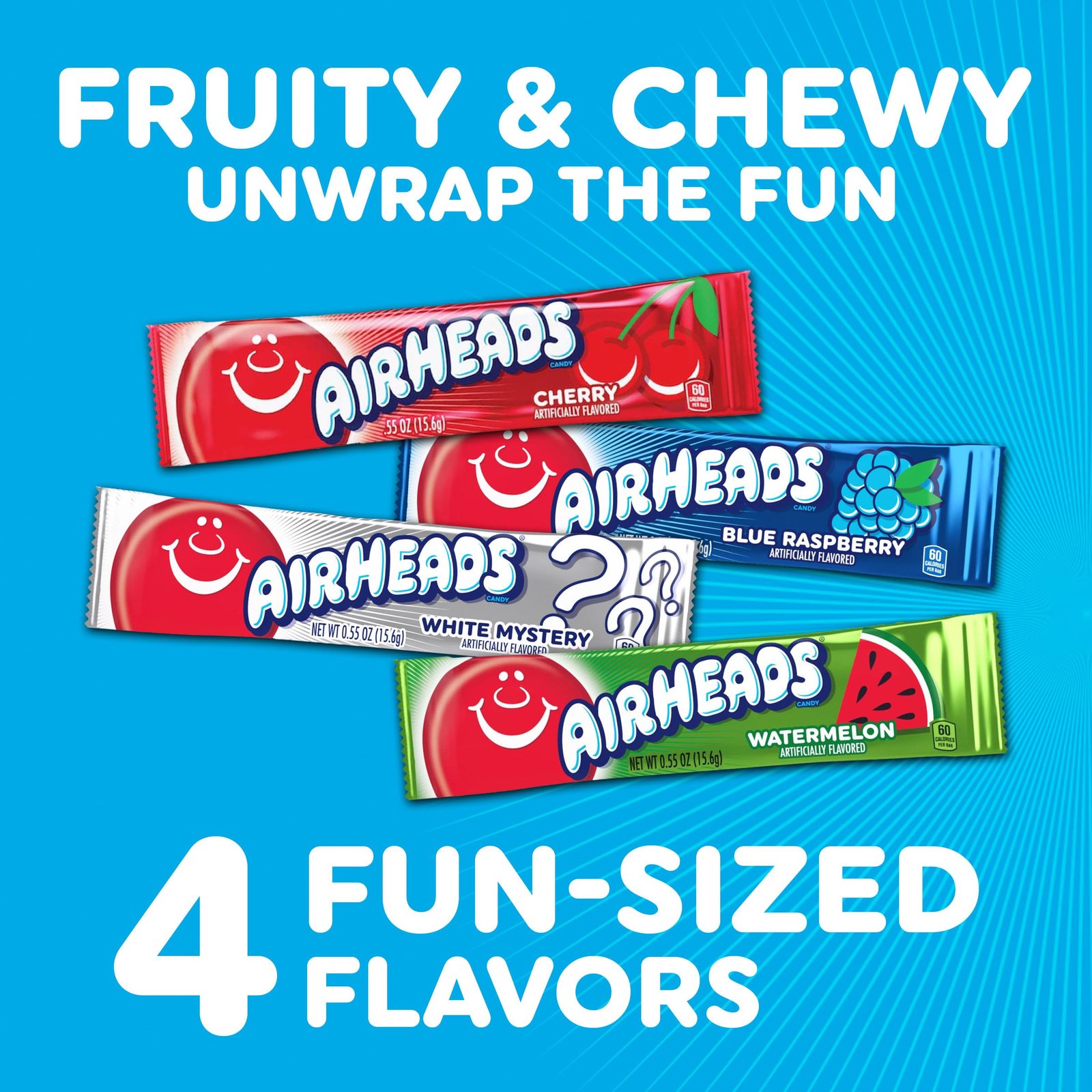 Airheads Full-Size Candy Bars, Assorted Taffy Variety Pack, 60 Count Box - Image 5