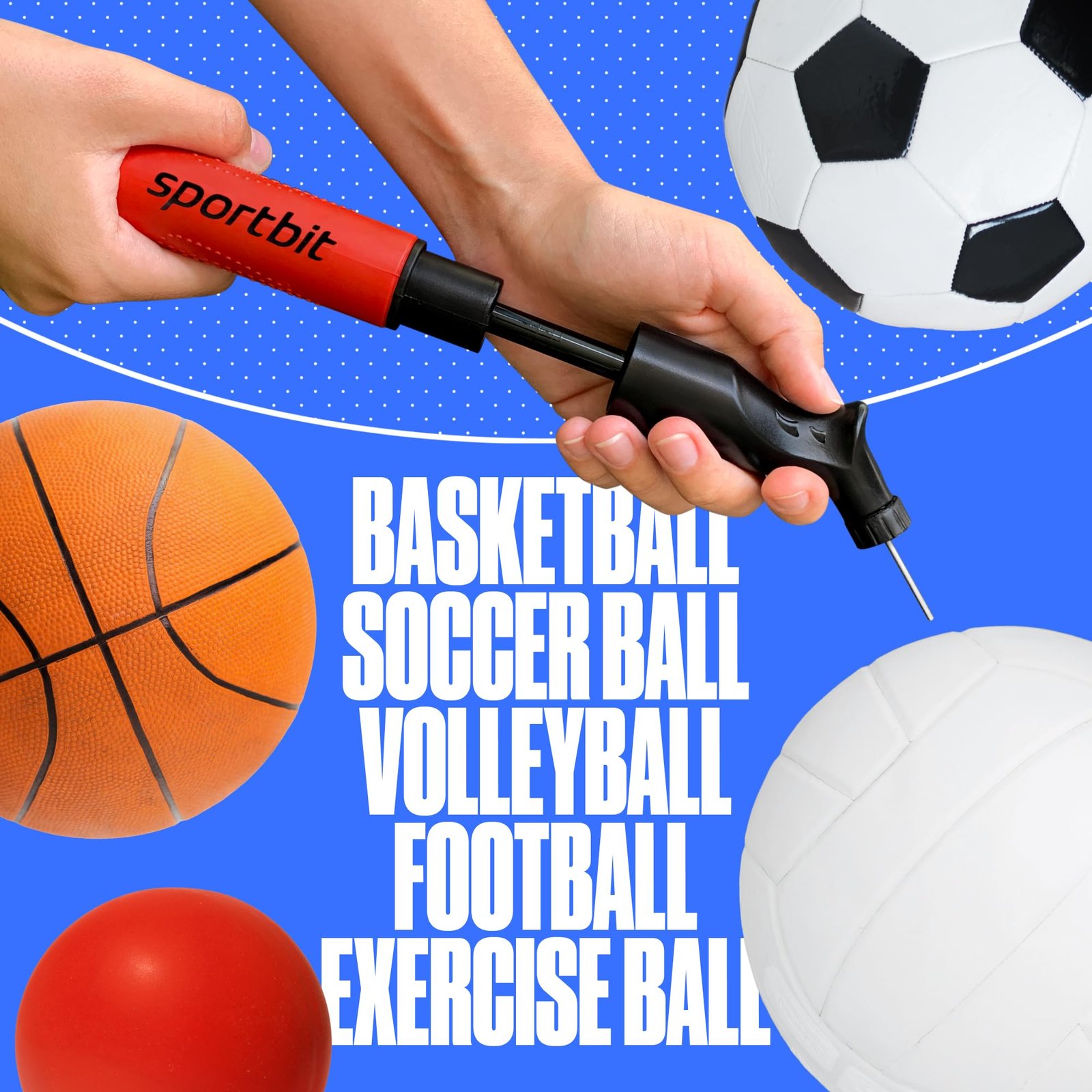 SPORTBIT Ball Pump for Sports Balls, Push & Pull System, Red - Image 5